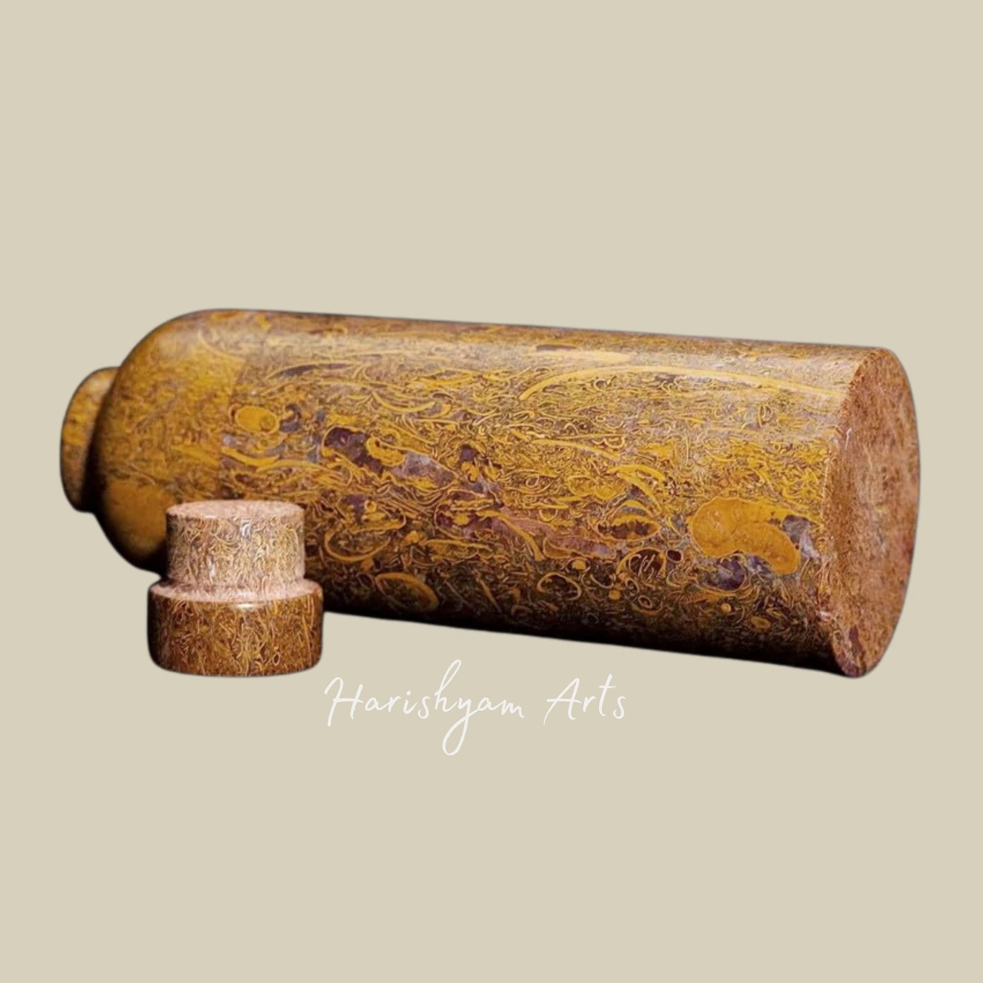 Habur Stone Bottle – Jaisalmer Fossil Stone, 650ml Multipurpose Drinking Vessel