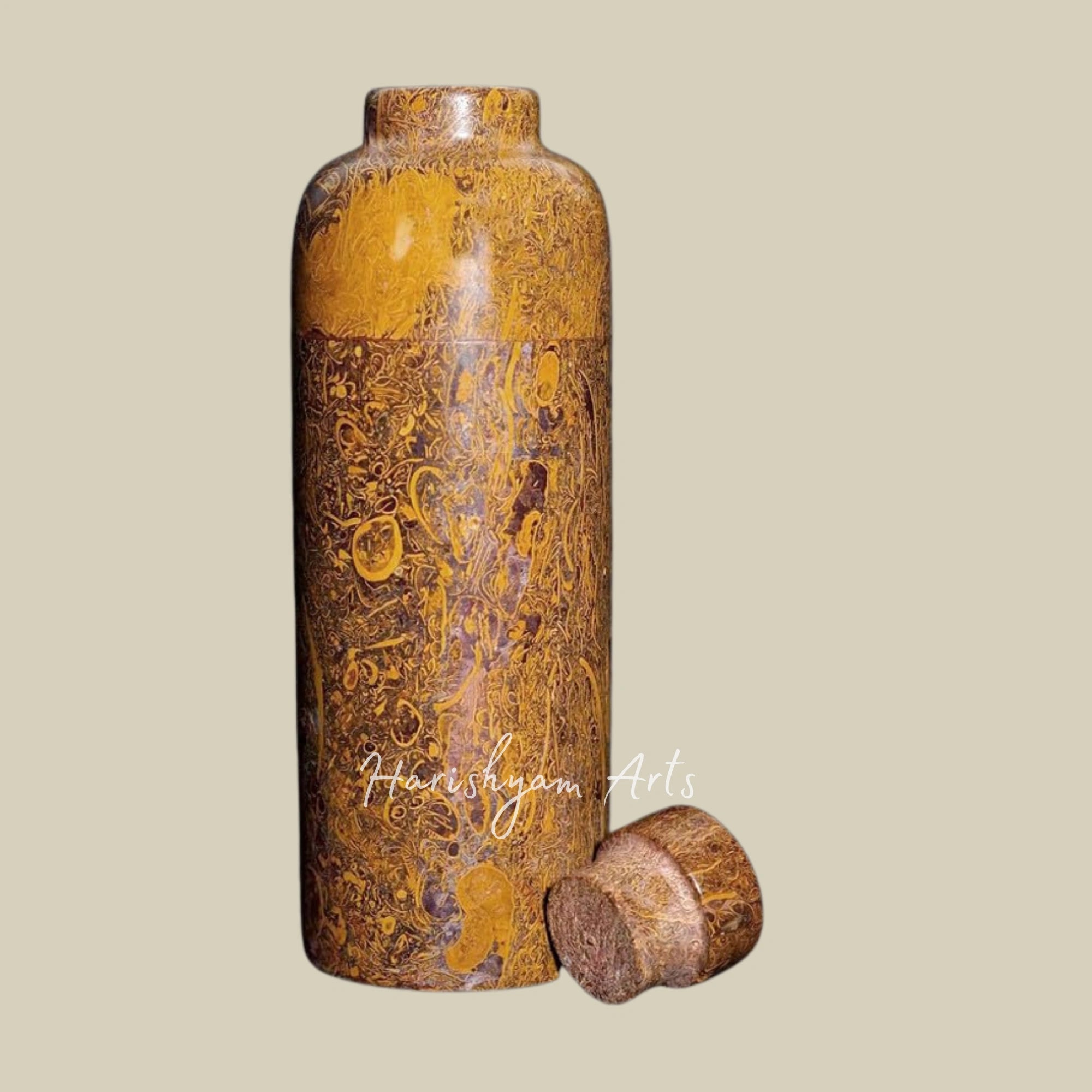 Habur Stone Bottle – Jaisalmer Fossil Stone, 650ml Multipurpose Drinking Vessel