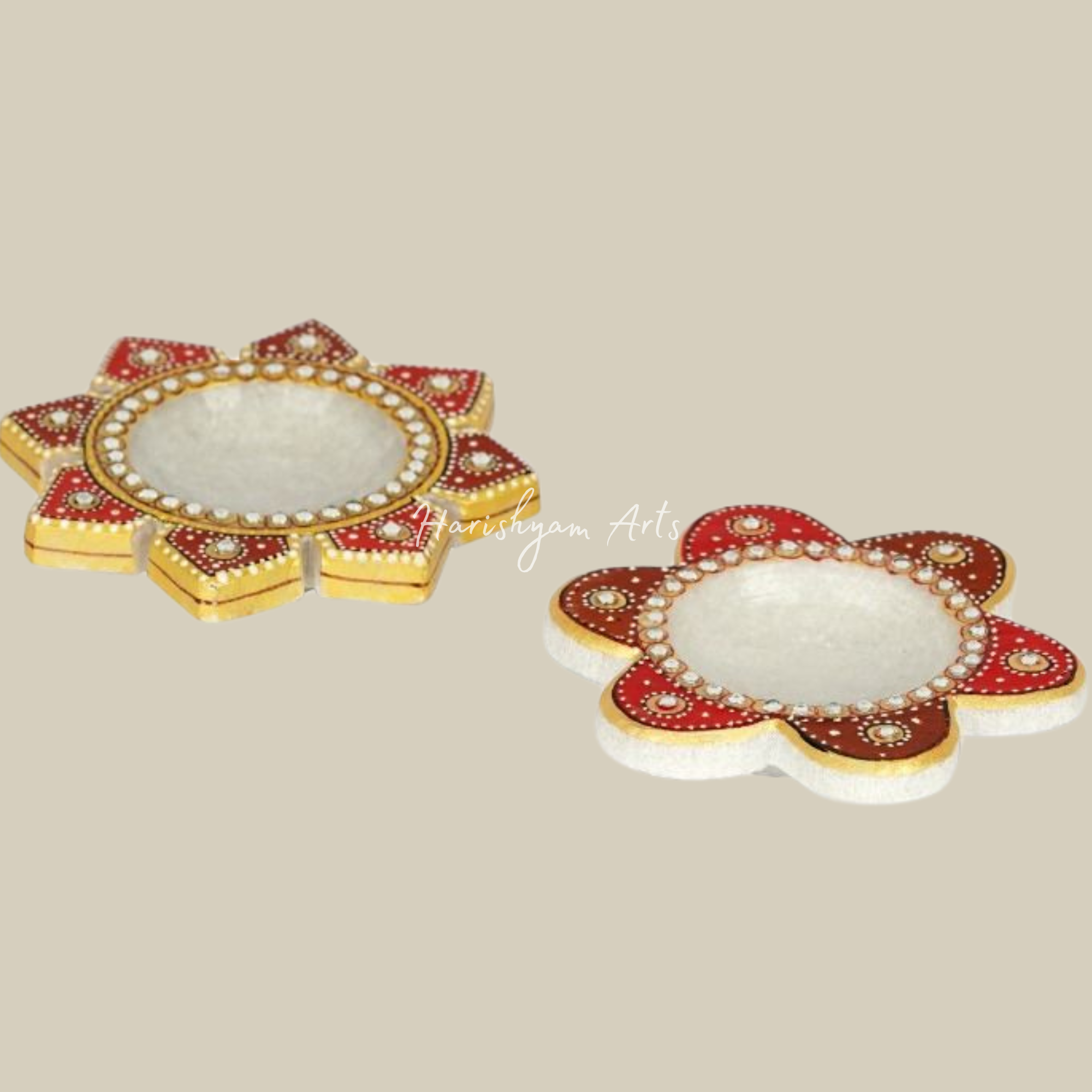 Artistic Floral Marble Diya with Stone Inlay1