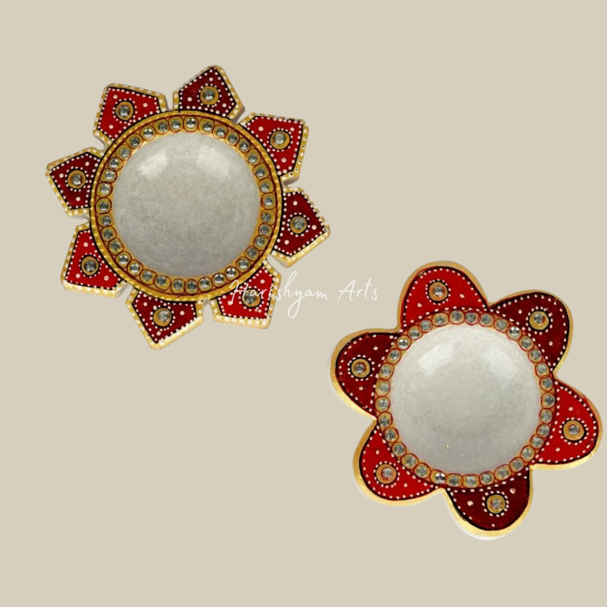 Artistic Floral Marble Diya with Stone Inlay2