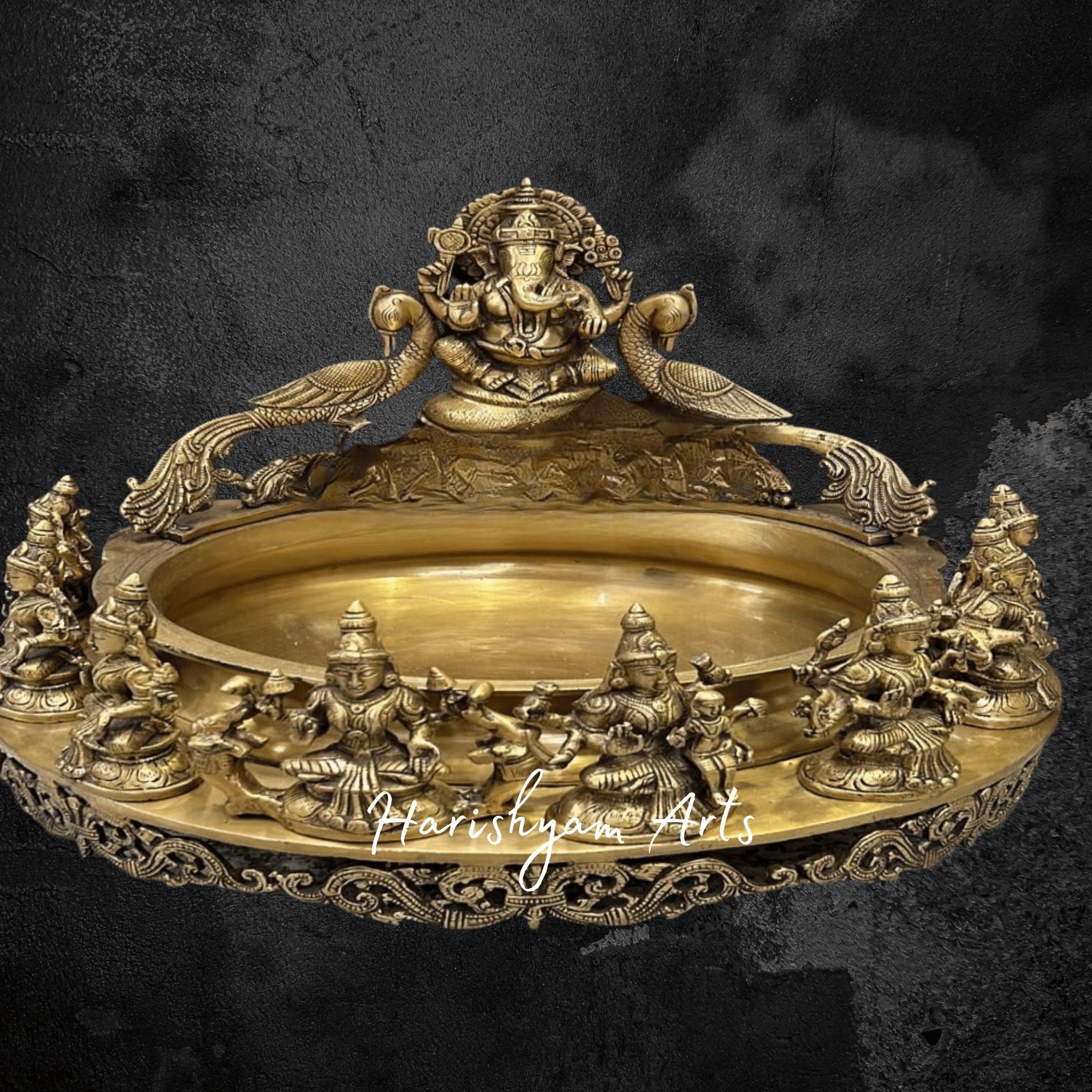 Ashtalakshmi Ganesha Brass Urli with Antique Look for Temple and Gift Purpose