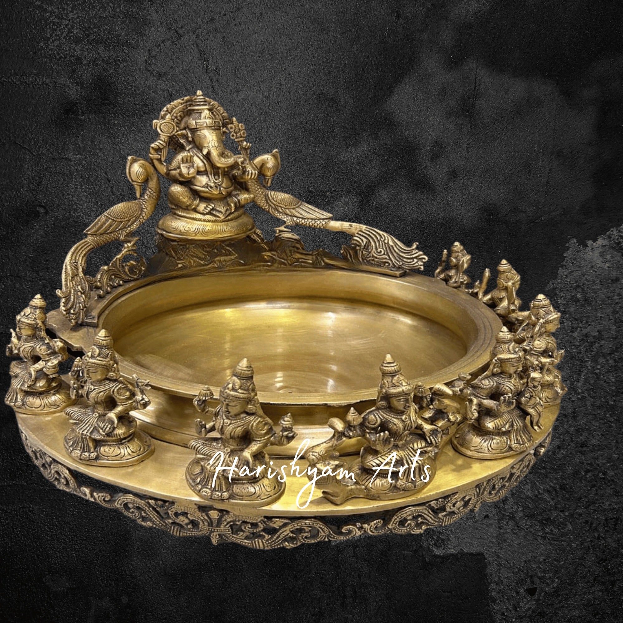 Ashtalakshmi Ganesha Brass Urli with Antique Look for Temple and Gift Purpose