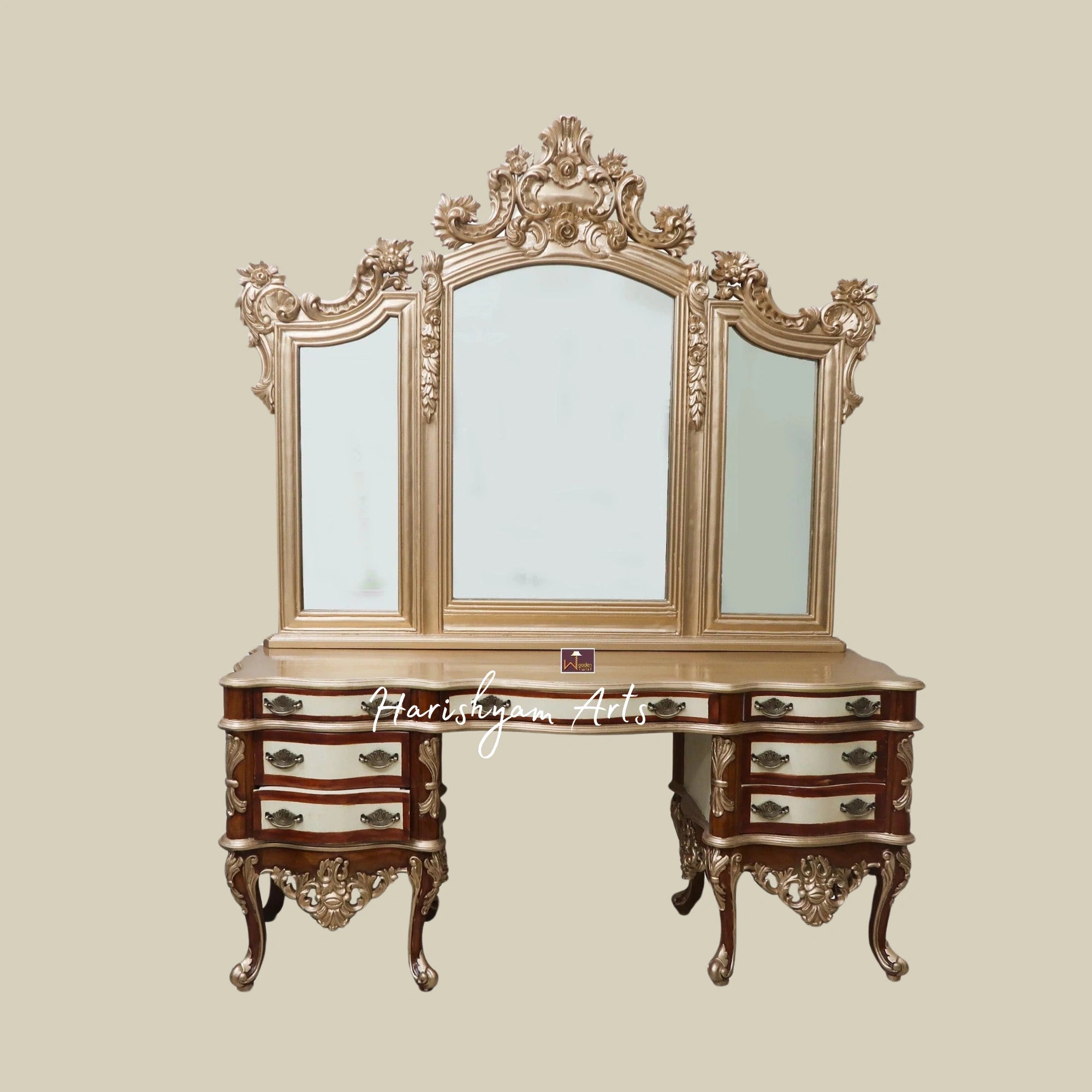Baroque-Inspired Luxury Dressing Table with Ornate Mirror6