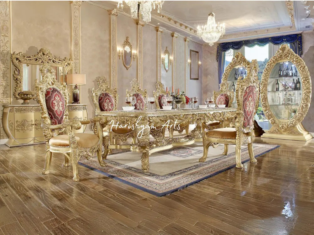 Baroque Carved Rich Gold Dining Table & Chair Set