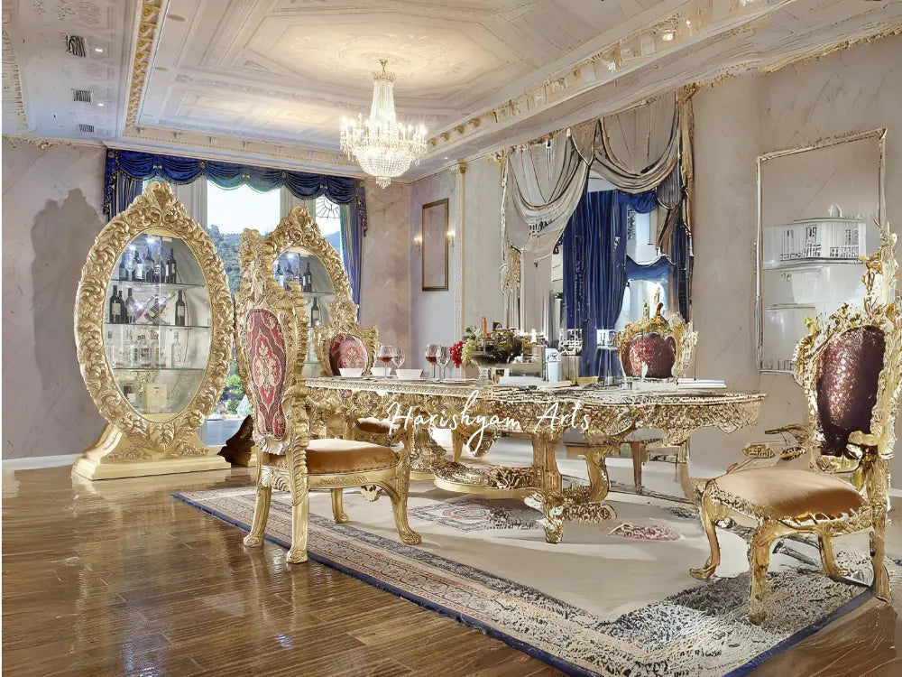 Baroque Carved Rich Gold Dining Table & Chair Set