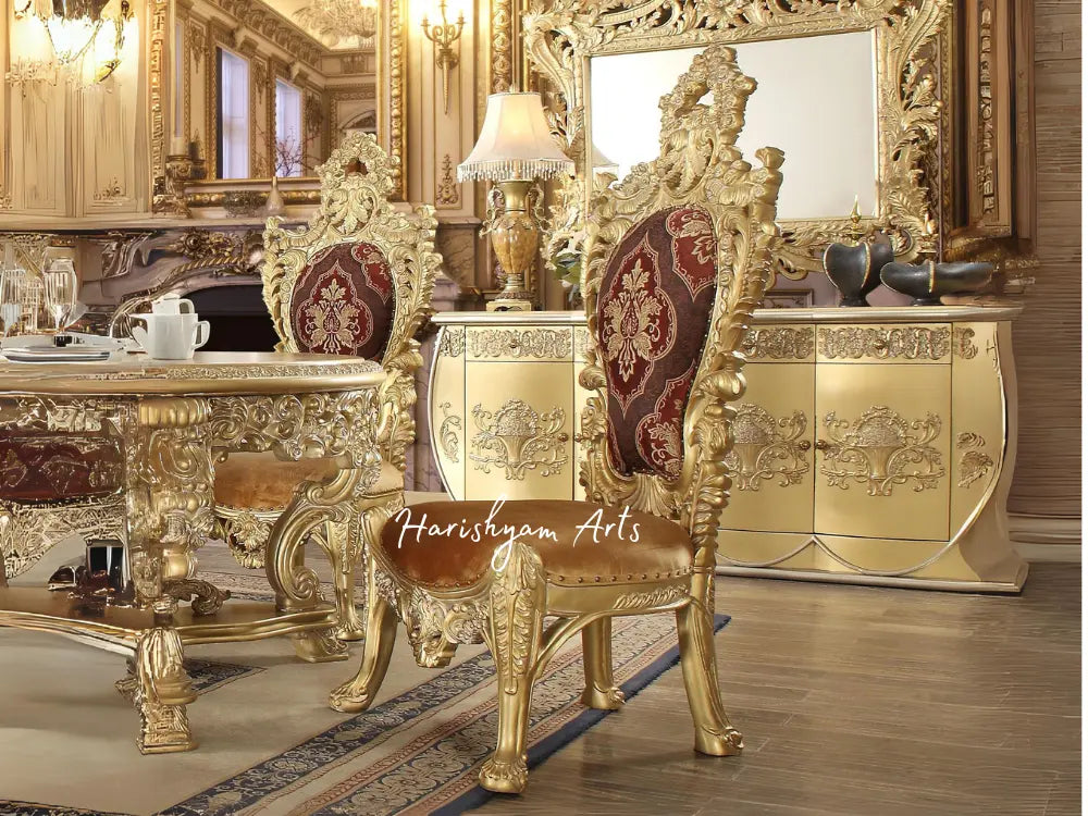 Baroque Carved Rich Gold Dining Table & Chair Set