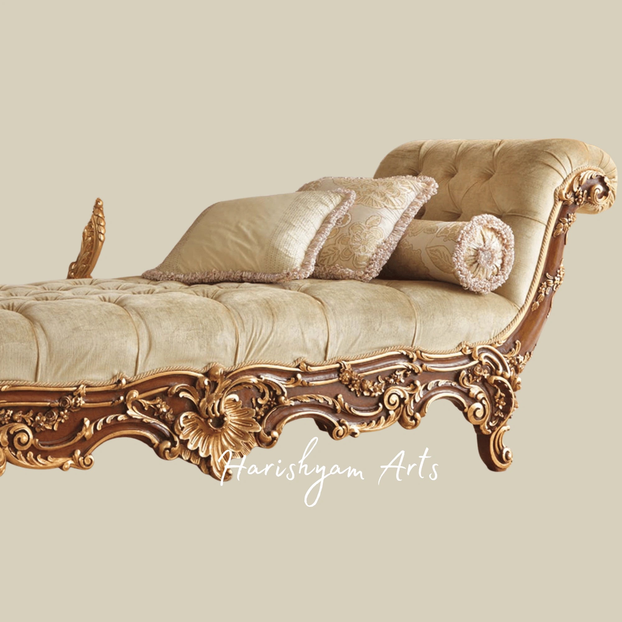Baroque Style Chaise Lounge with Gold Leaf Detailing2