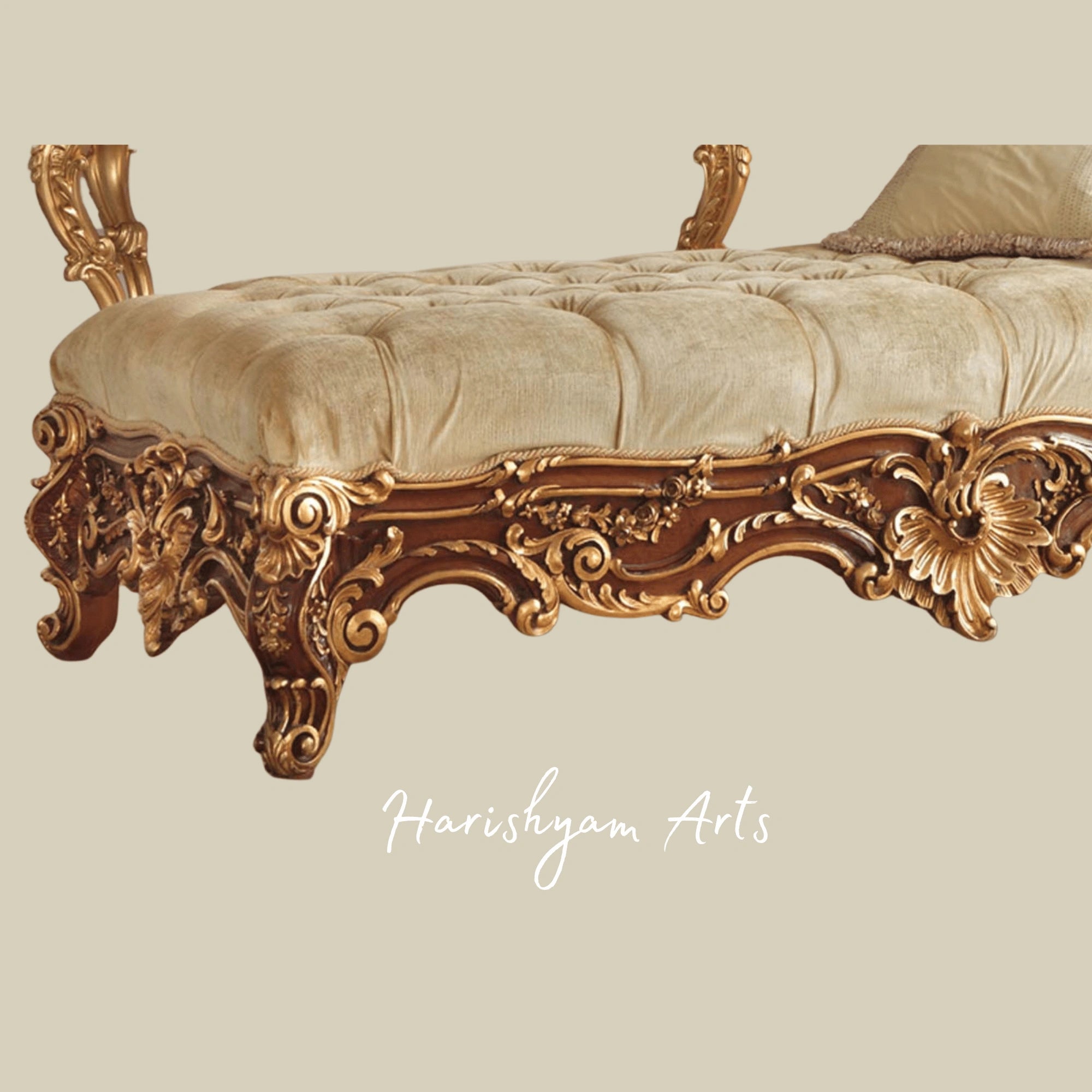 Baroque Style Chaise Lounge with Gold Leaf Detailing3