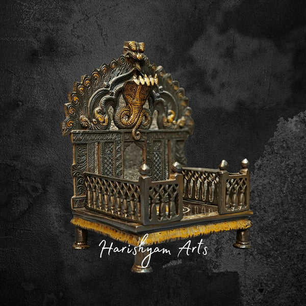 Black Finish Brass Prabhavali Temple with Royal Singhasan Design