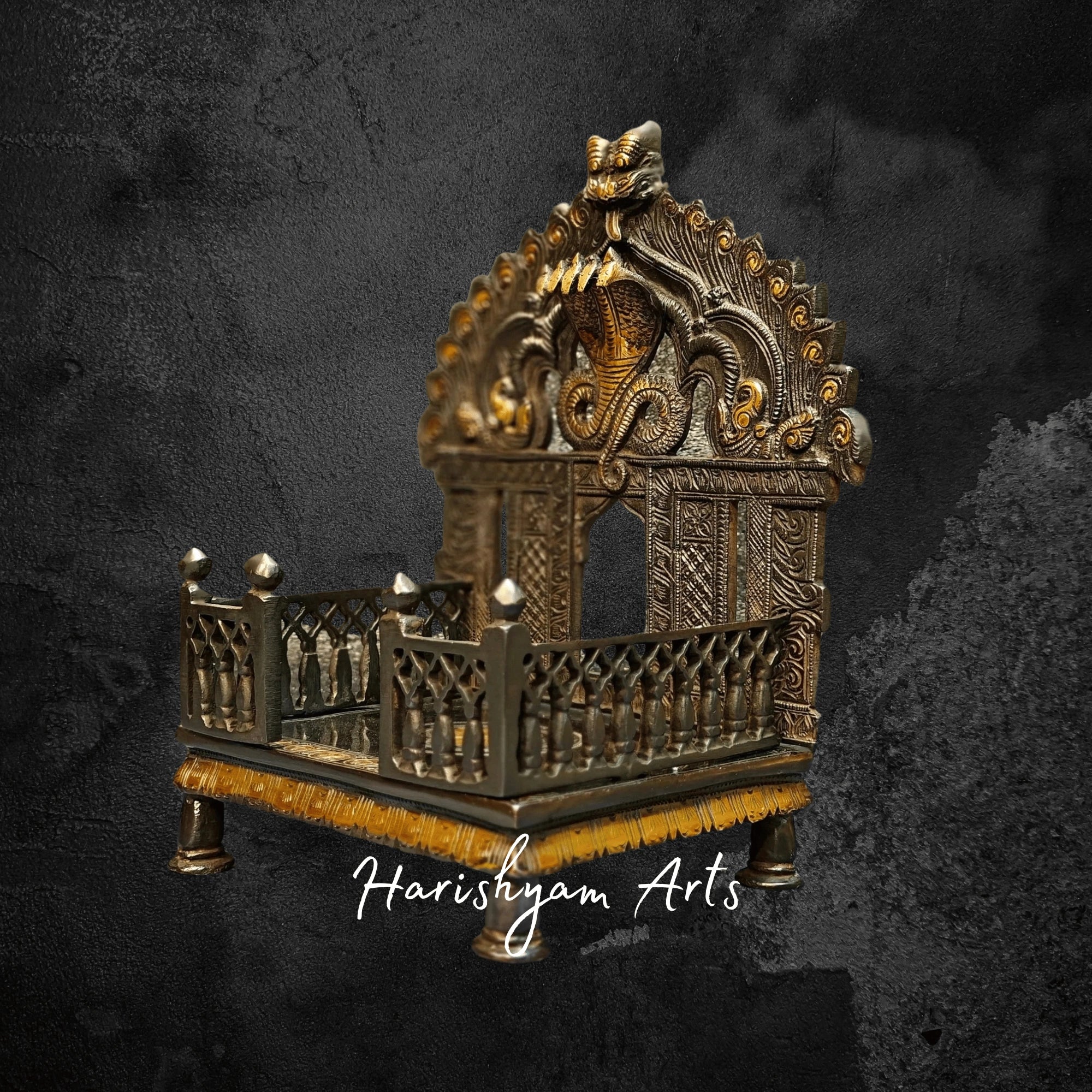 Black Finish Brass Prabhavali Temple with Royal Singhasan Design