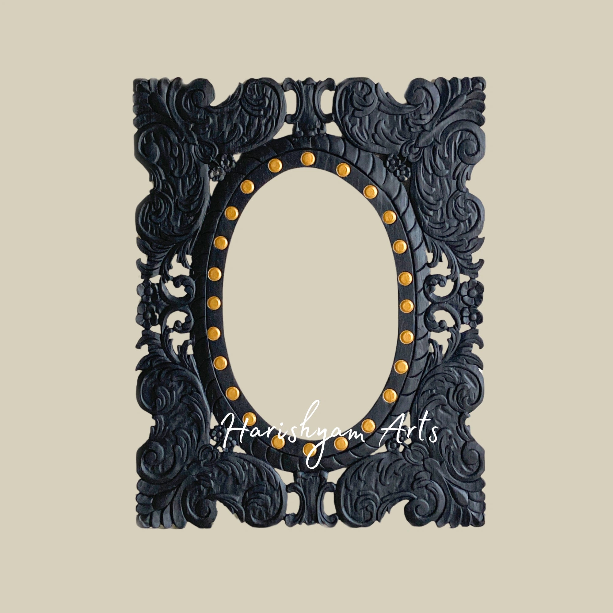 Black Hand-Carved Wall Mirror Frame
