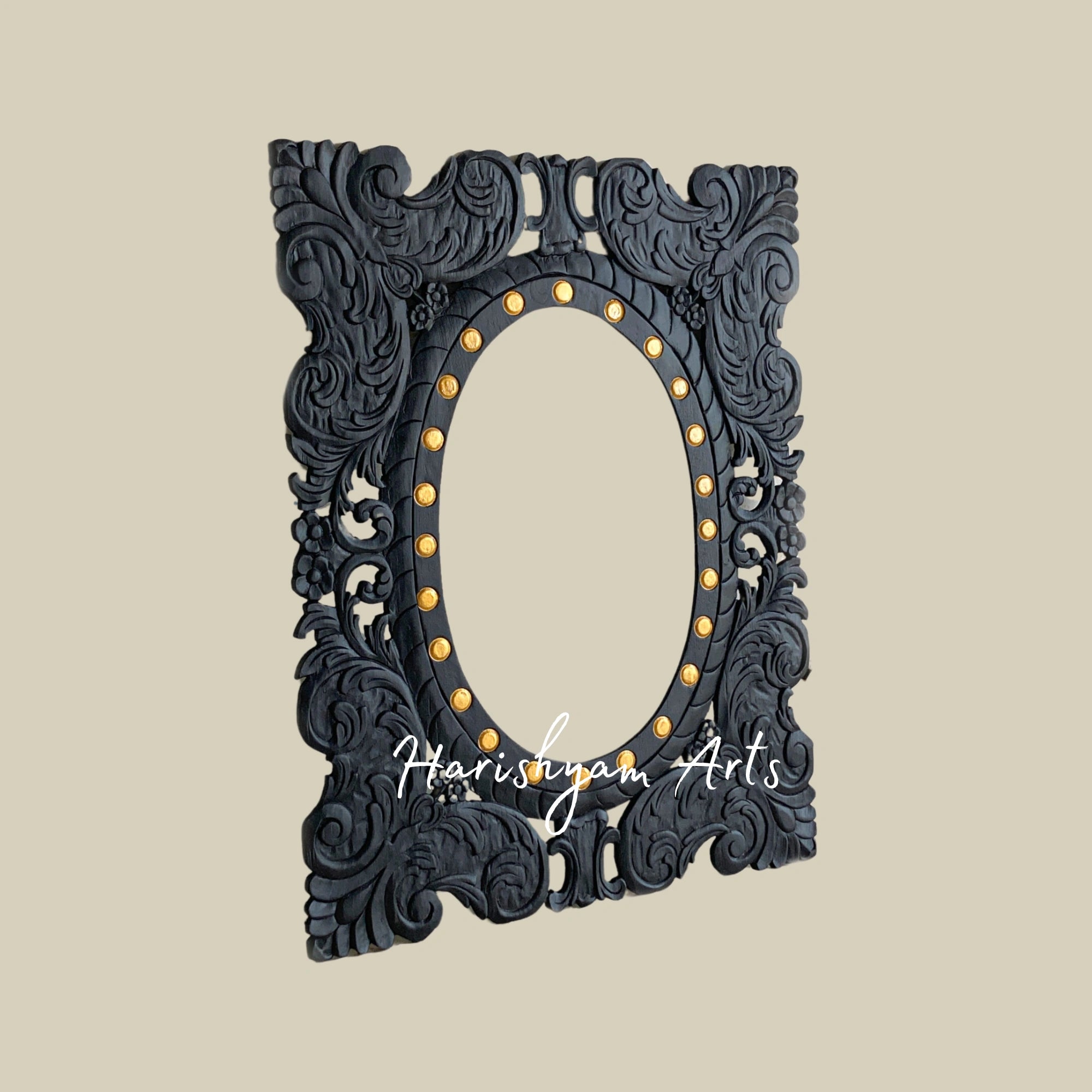 Black Hand-Carved Wall Mirror Frame