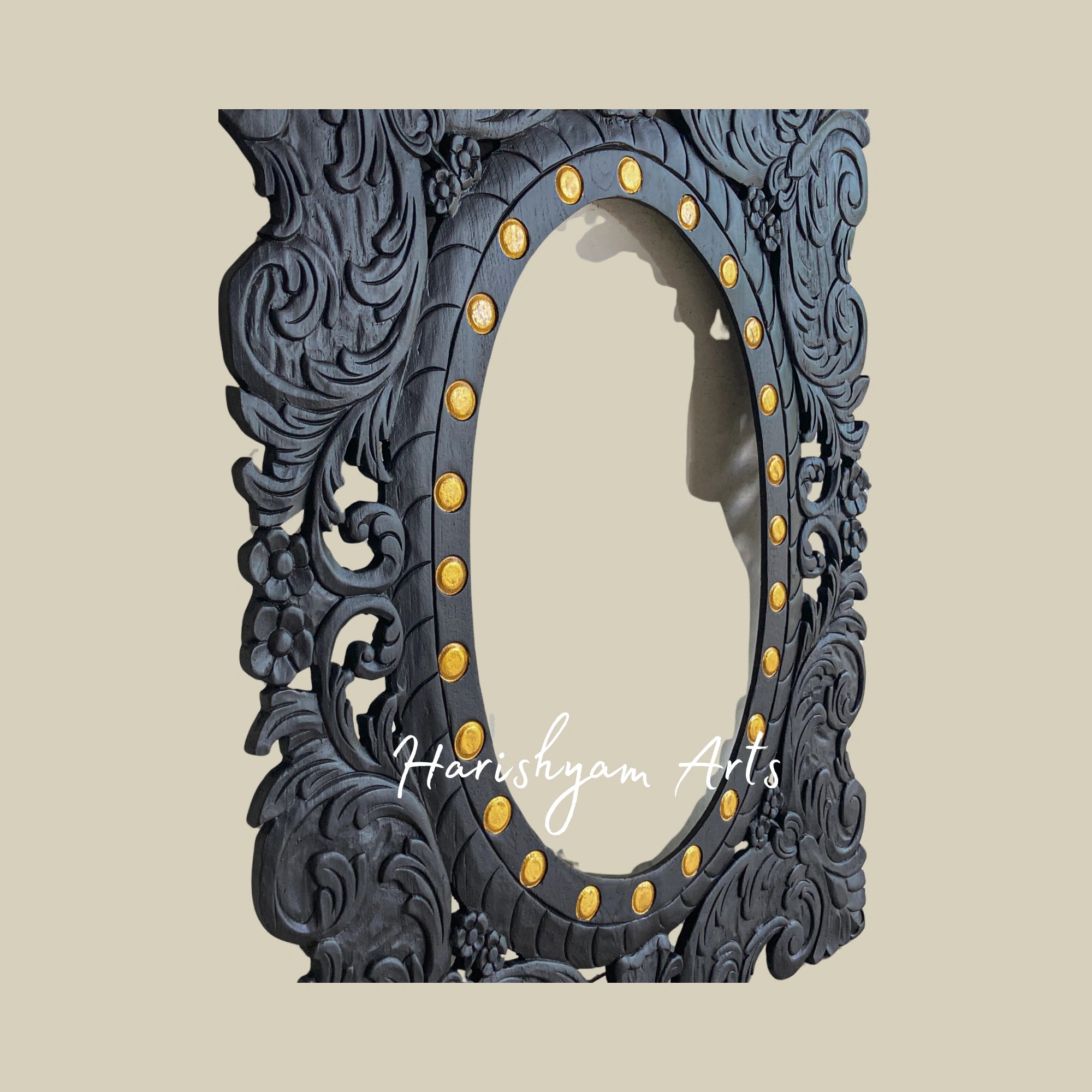 Black Hand-Carved Wall Mirror Frame