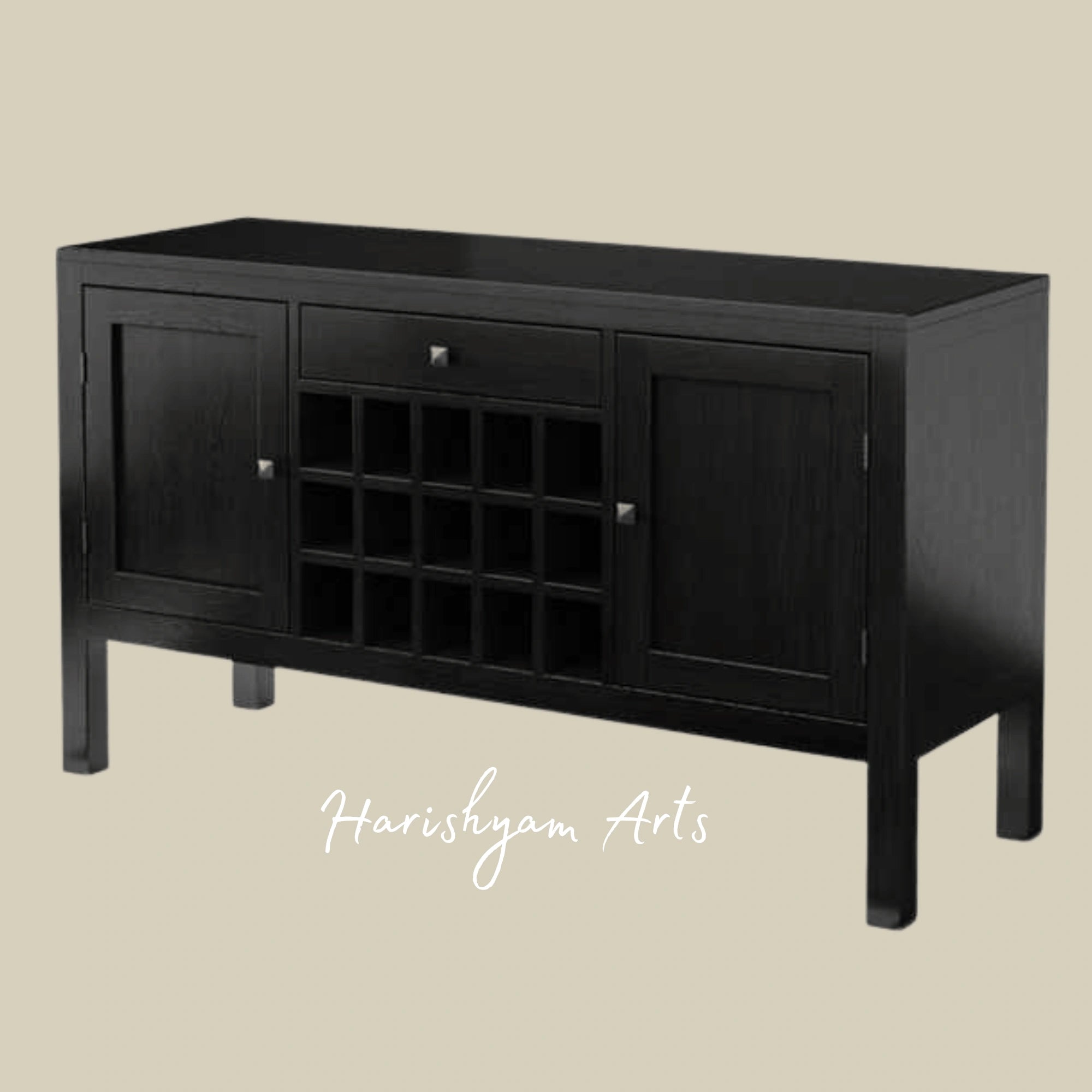 Black Wooden Bar Cabinet with Glass and Bottle Storage2