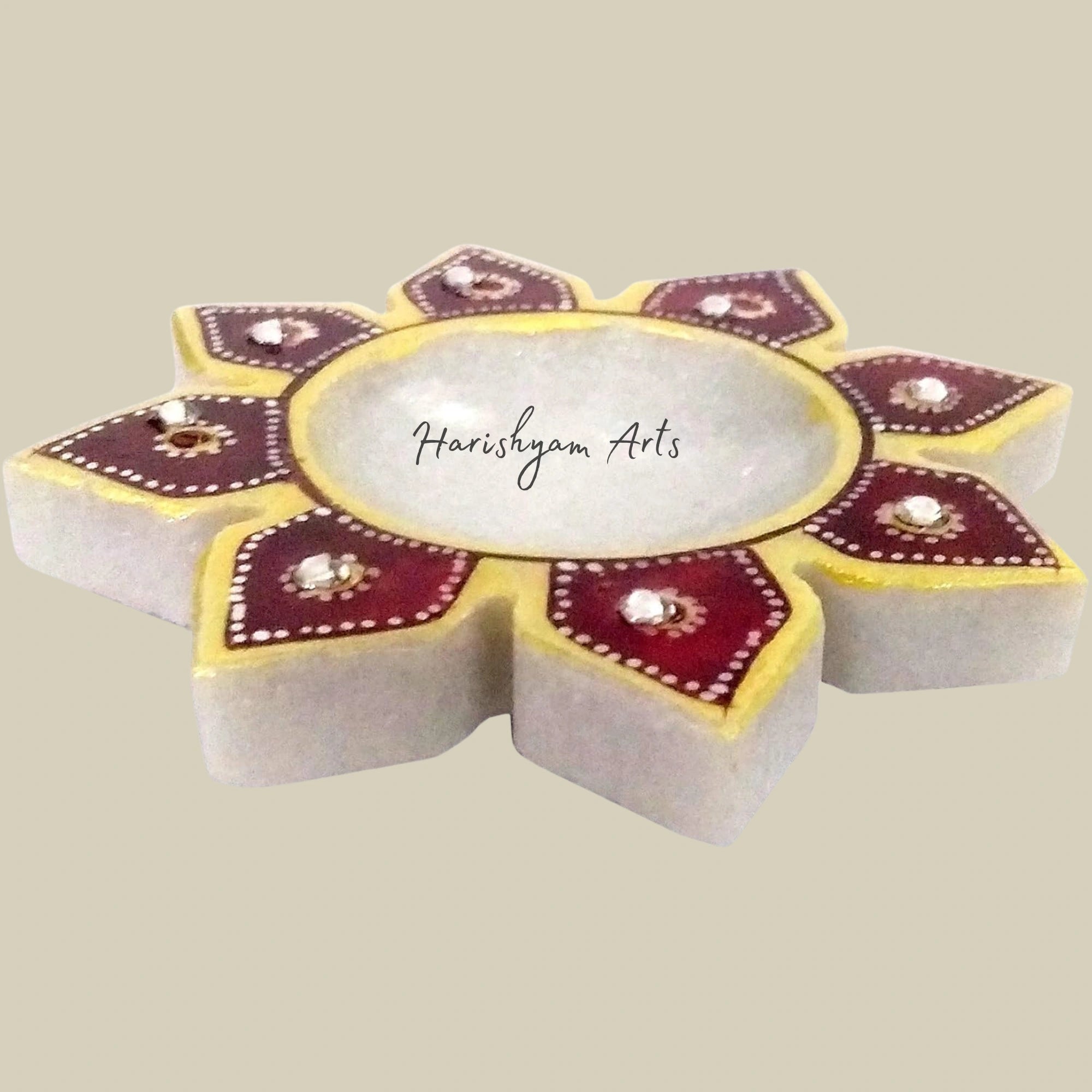 Blooming Flower Marble T-Light Diya Holder4