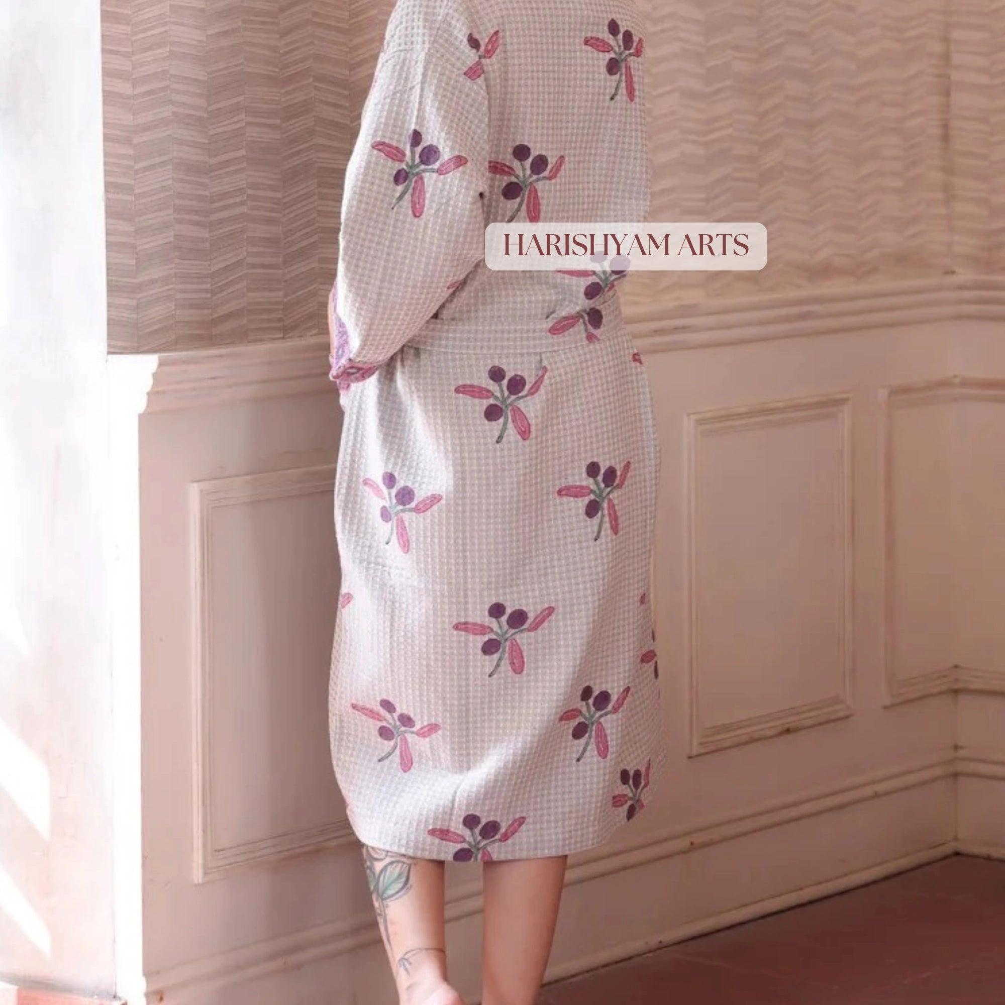 Blossom Bloom Indian Block Print Cotton Bathrobe Pink Floral Variant