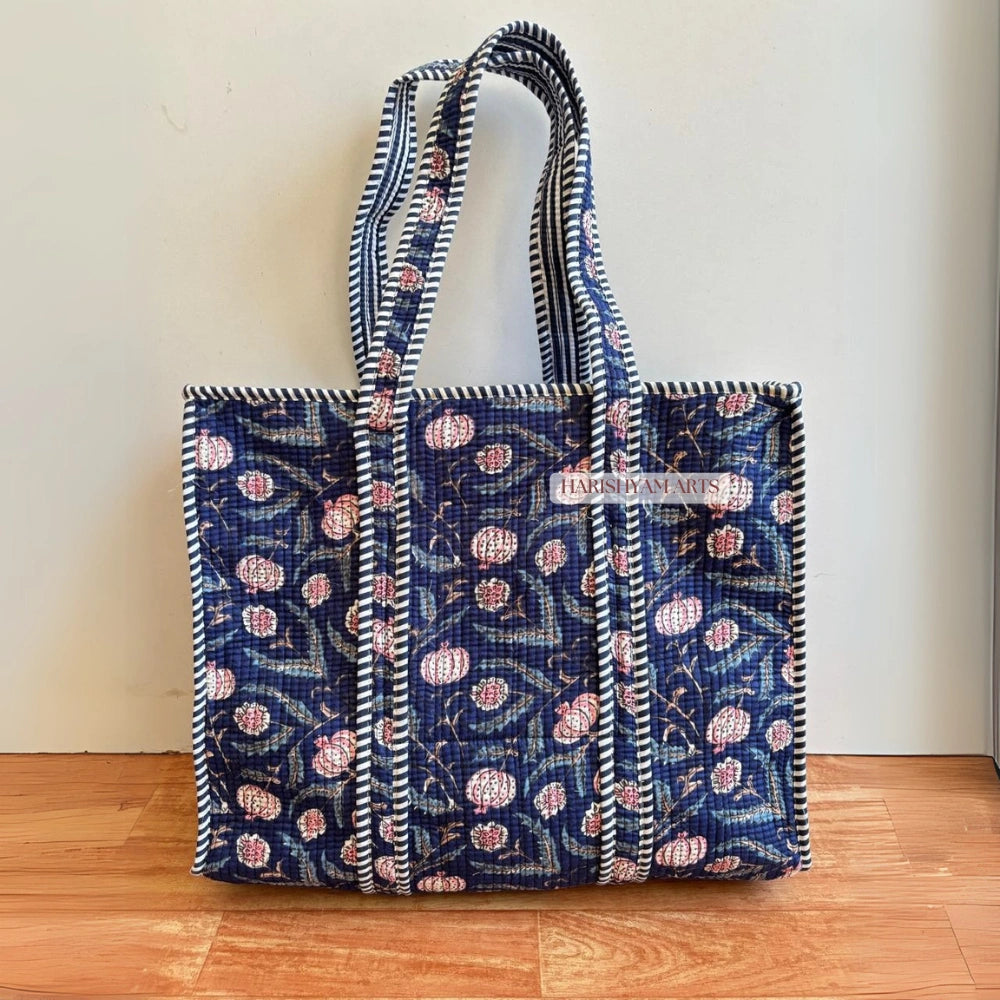 Blue Bloom Quilted Tote Bag