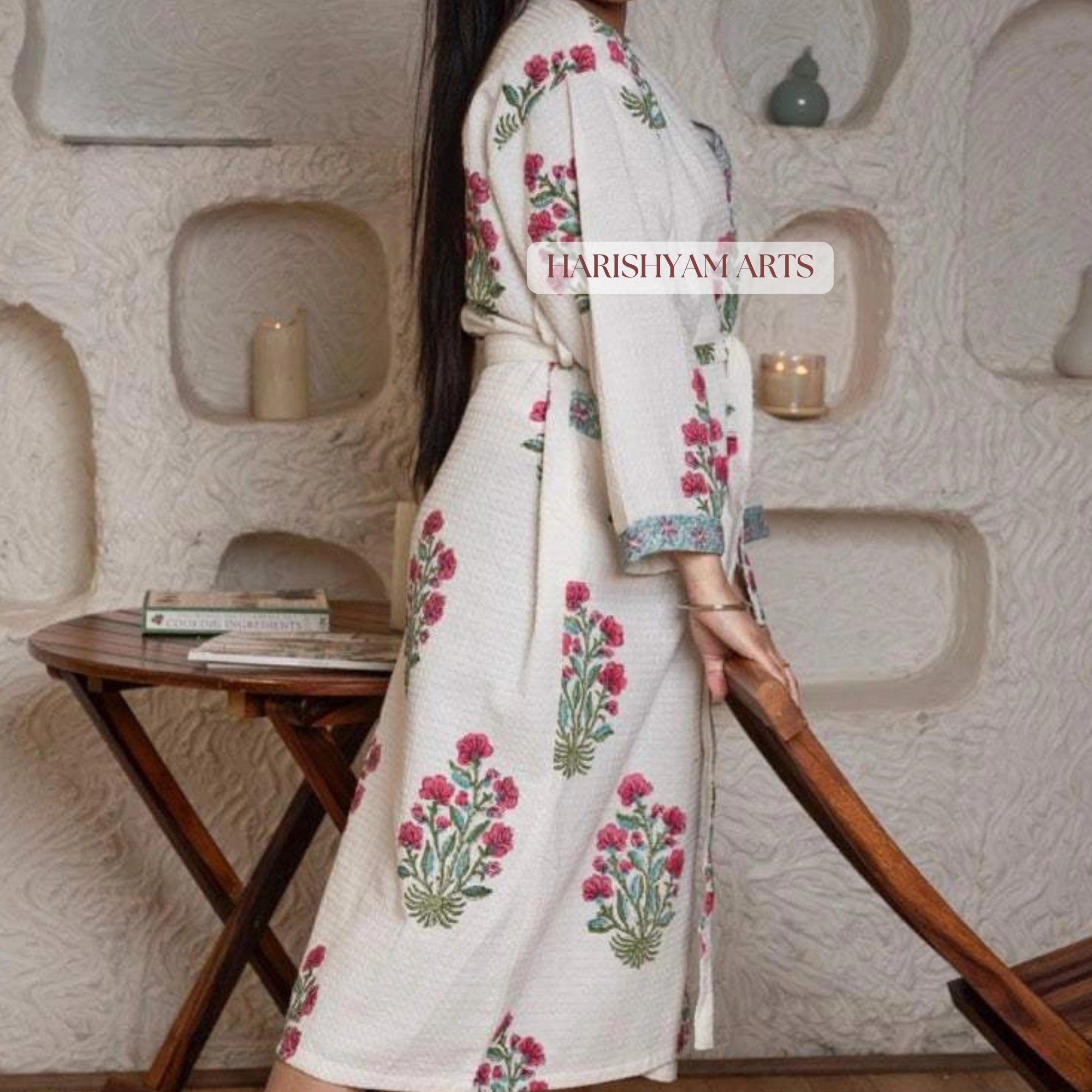 Blush Garden Floral Handblock Printed Bathrobe