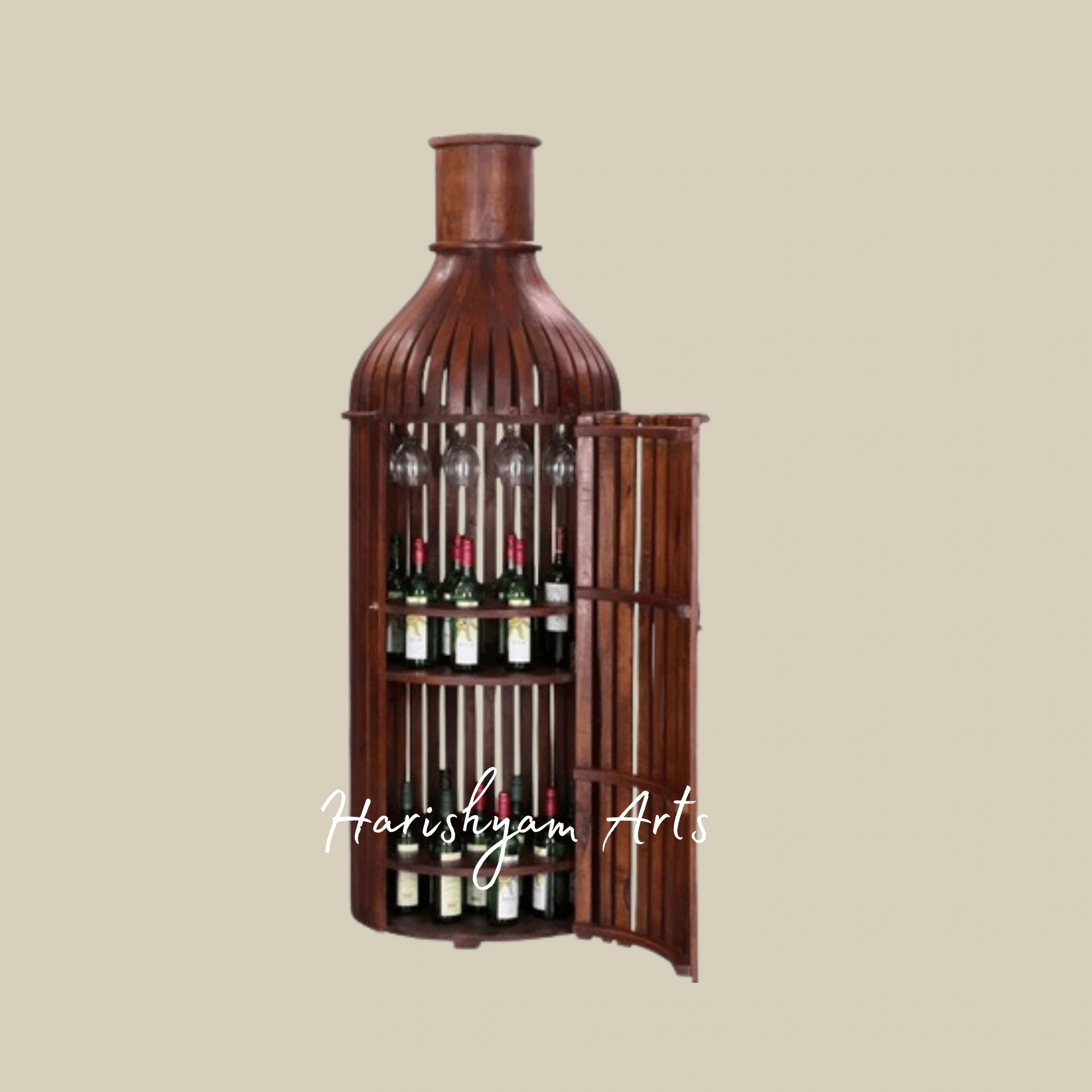 Bottle-Shaped Wooden Bar Cabinet with Glass and Bottle Storage2