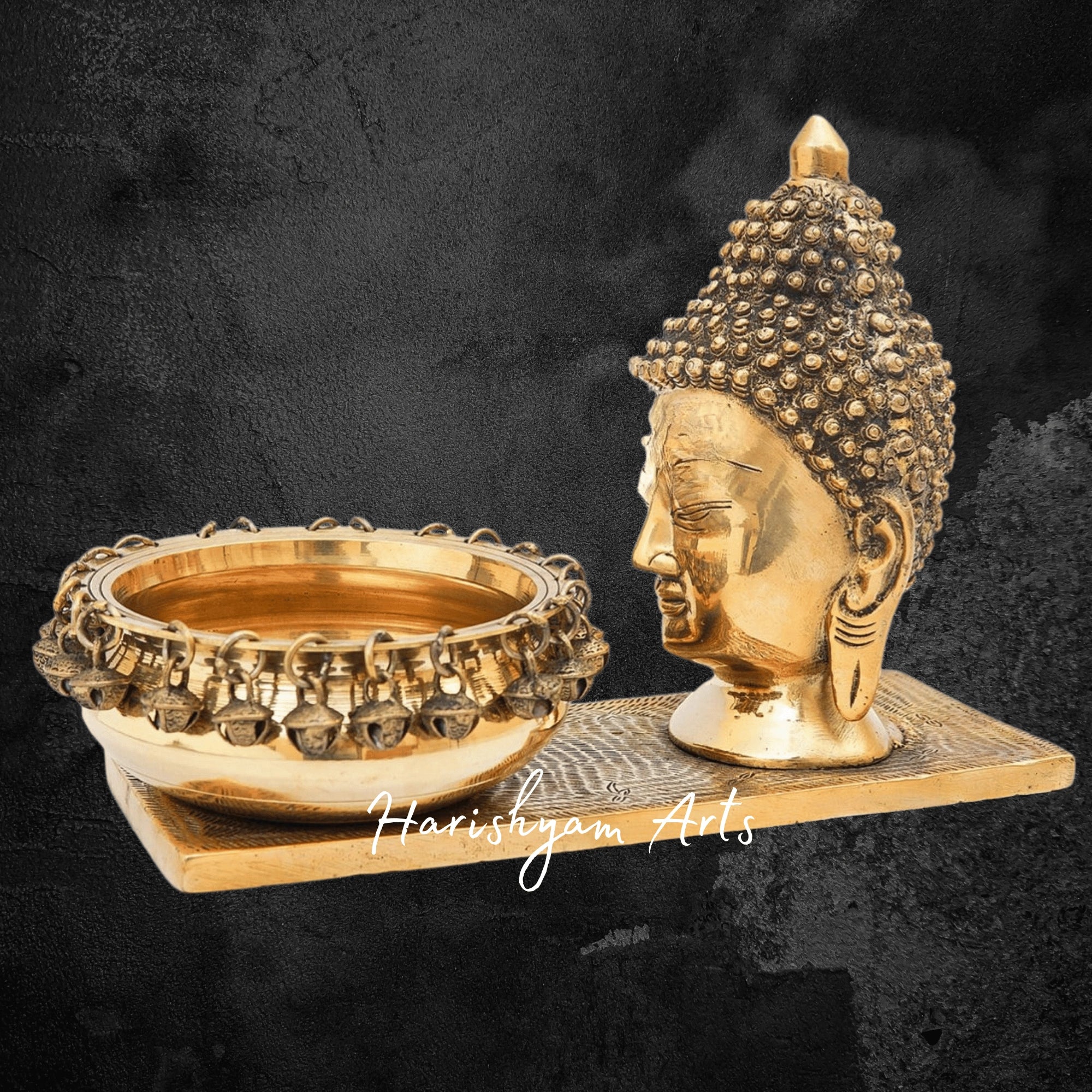 Brass Buddha Head with Decorative Urli Bowl for Peaceful Ambience