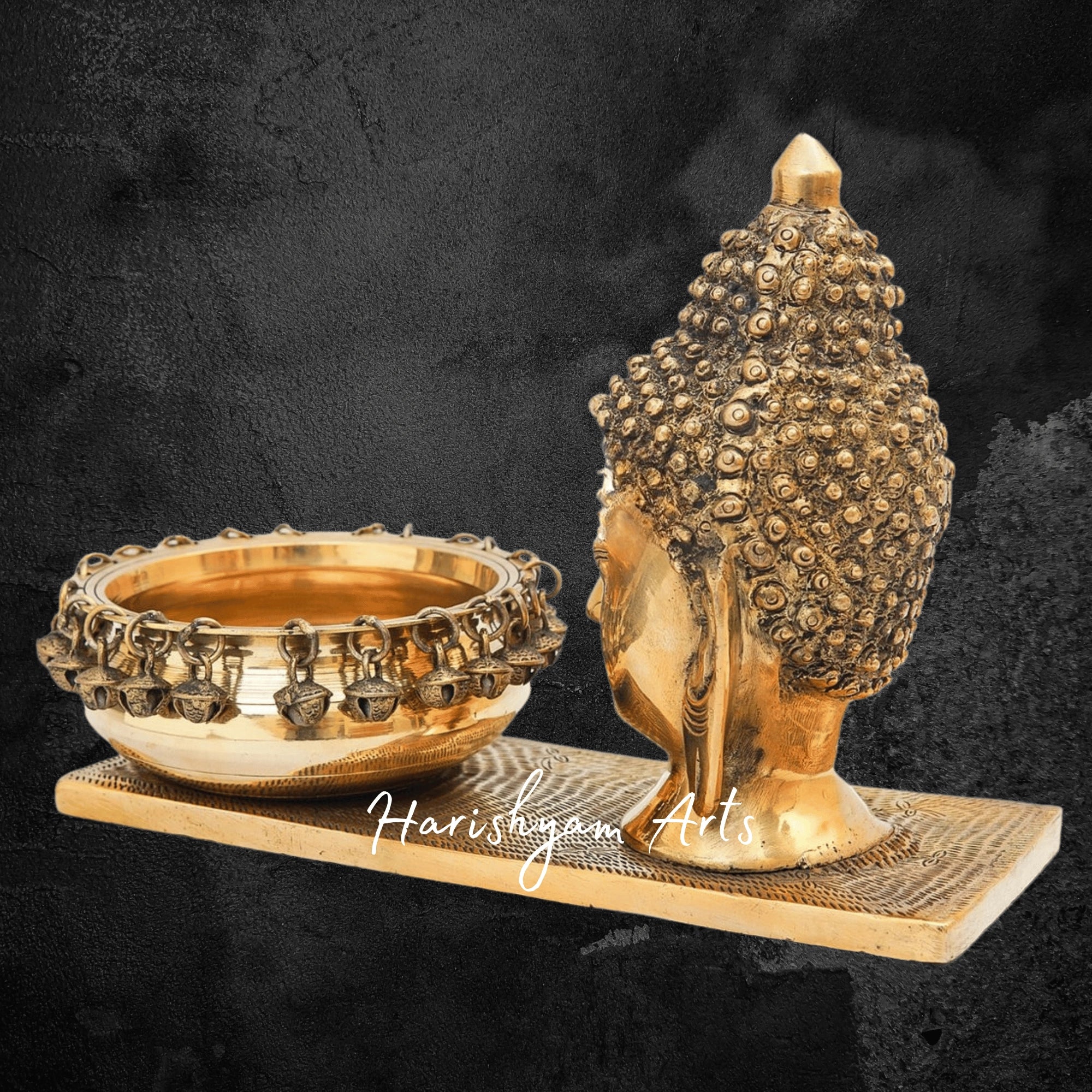 Brass Buddha Head with Decorative Urli Bowl for Peaceful Ambience