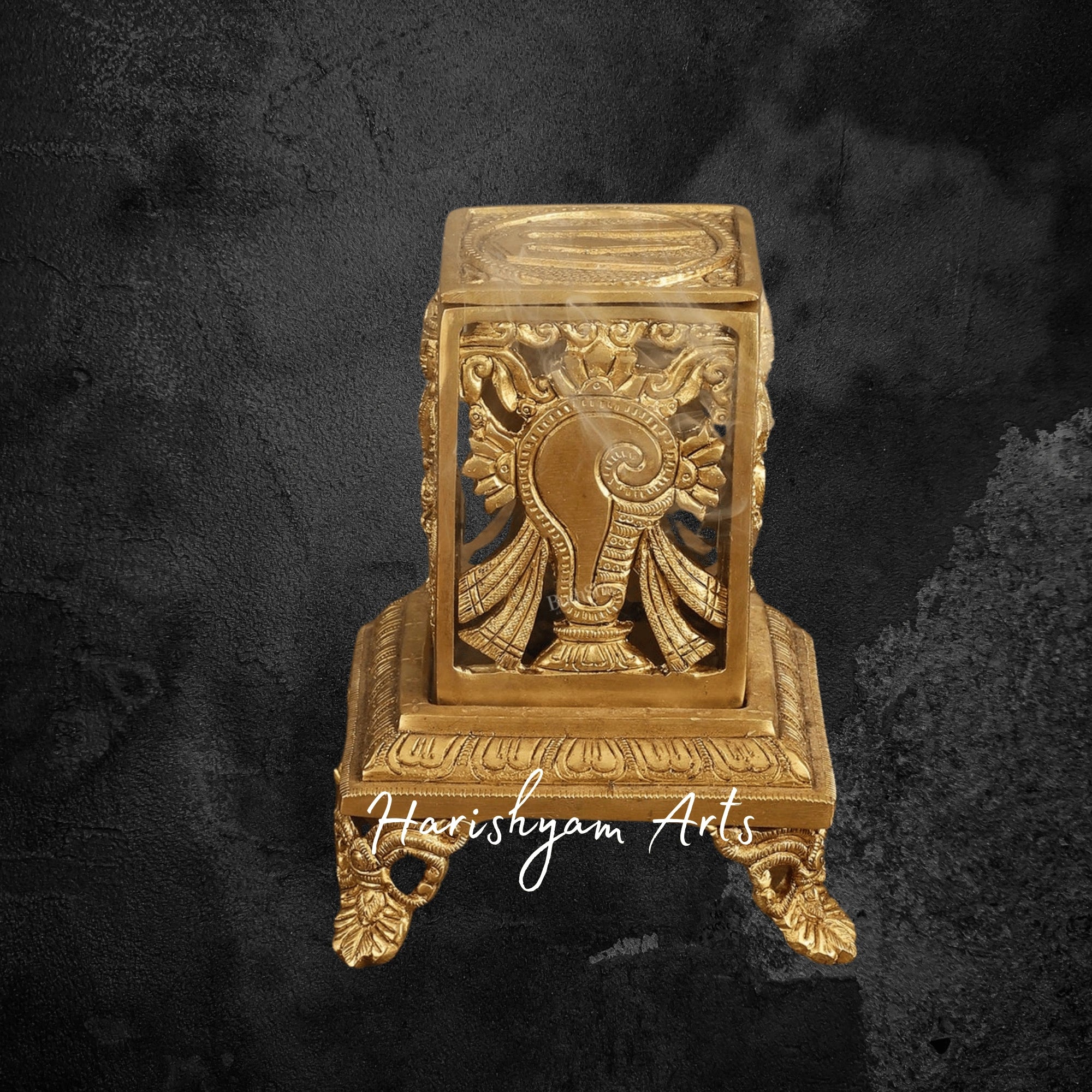 Brass Dhoop Dhani with Shankh Chakra Motif for Traditional Hindu Puja