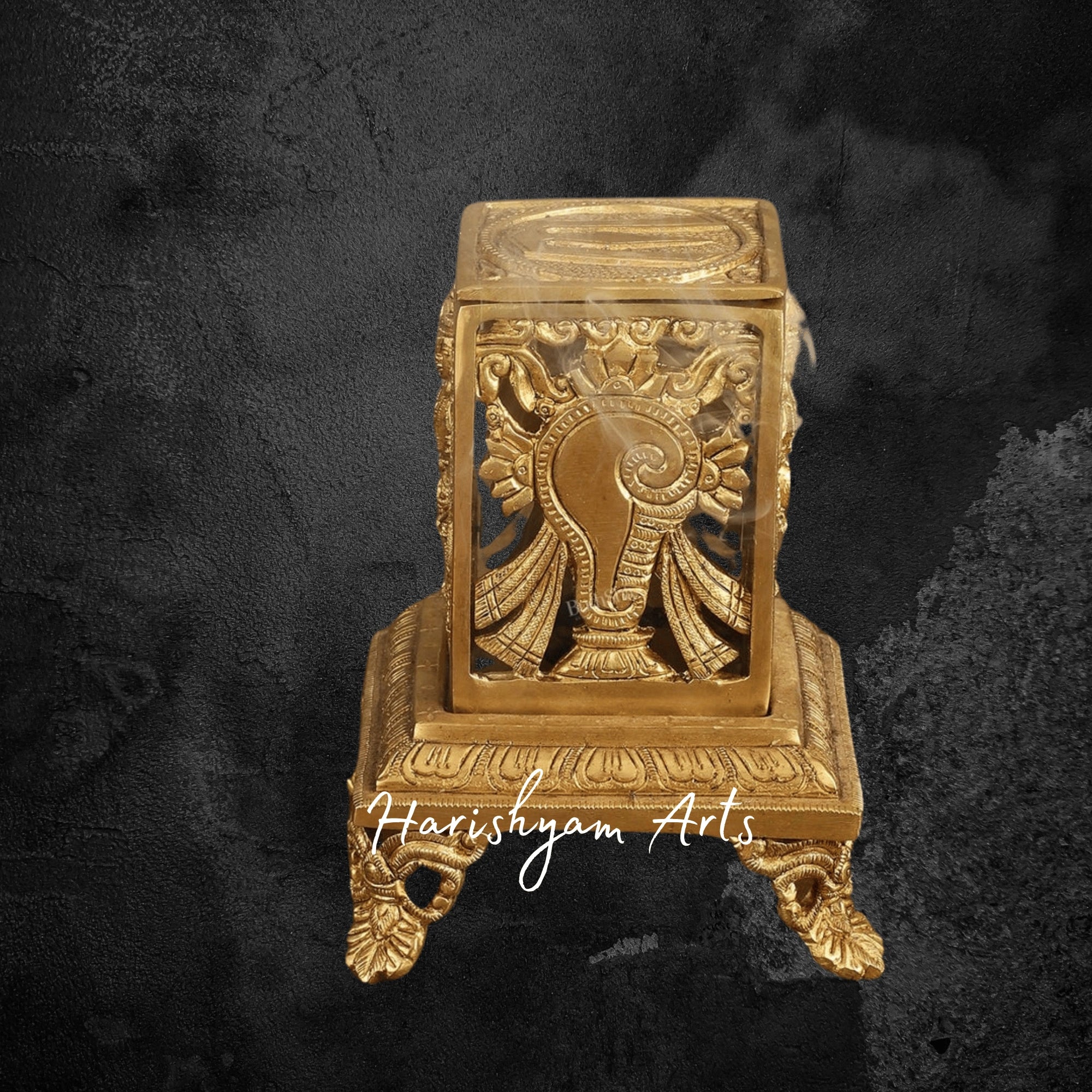 Brass Dhoop Dhani with Shankh Chakra Motif for Traditional Hindu Puja