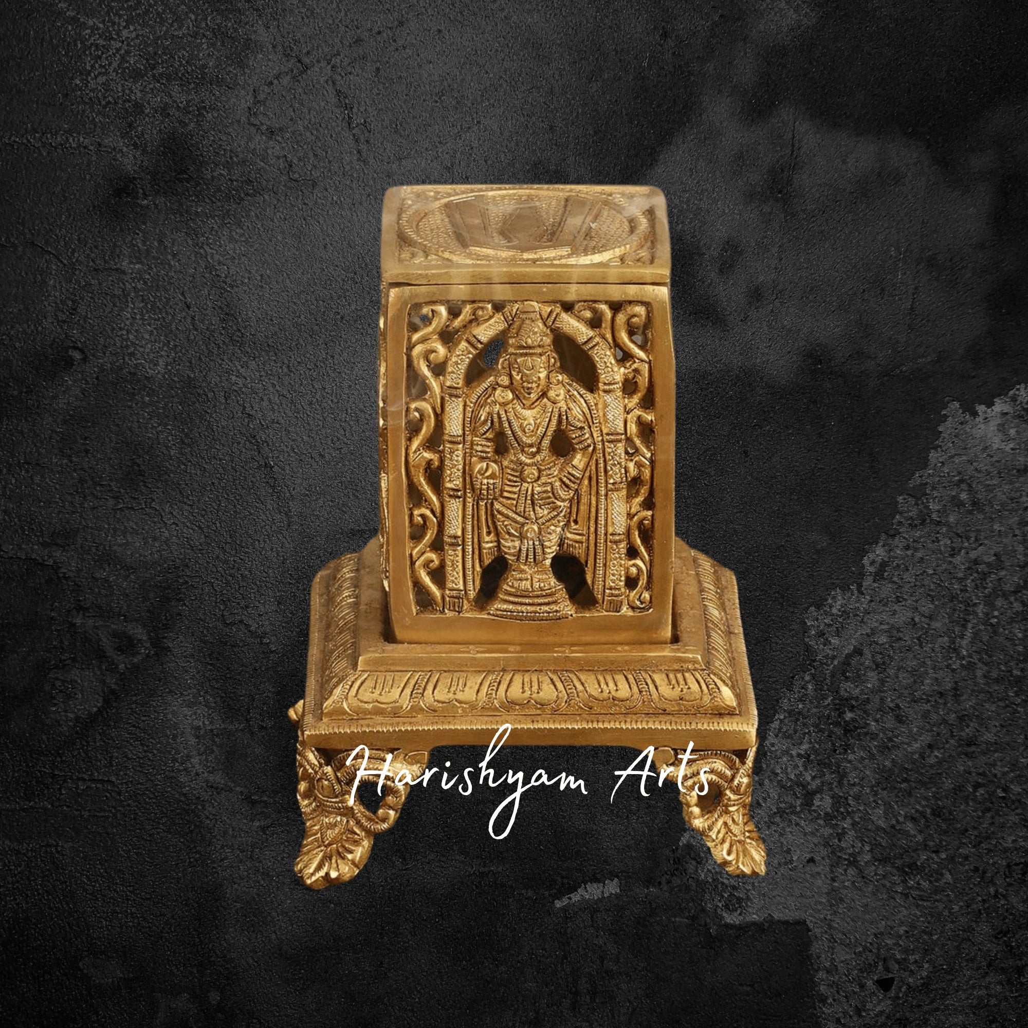 Brass Dhoop Dhani with Shankh Chakra Motif for Traditional Hindu Puja