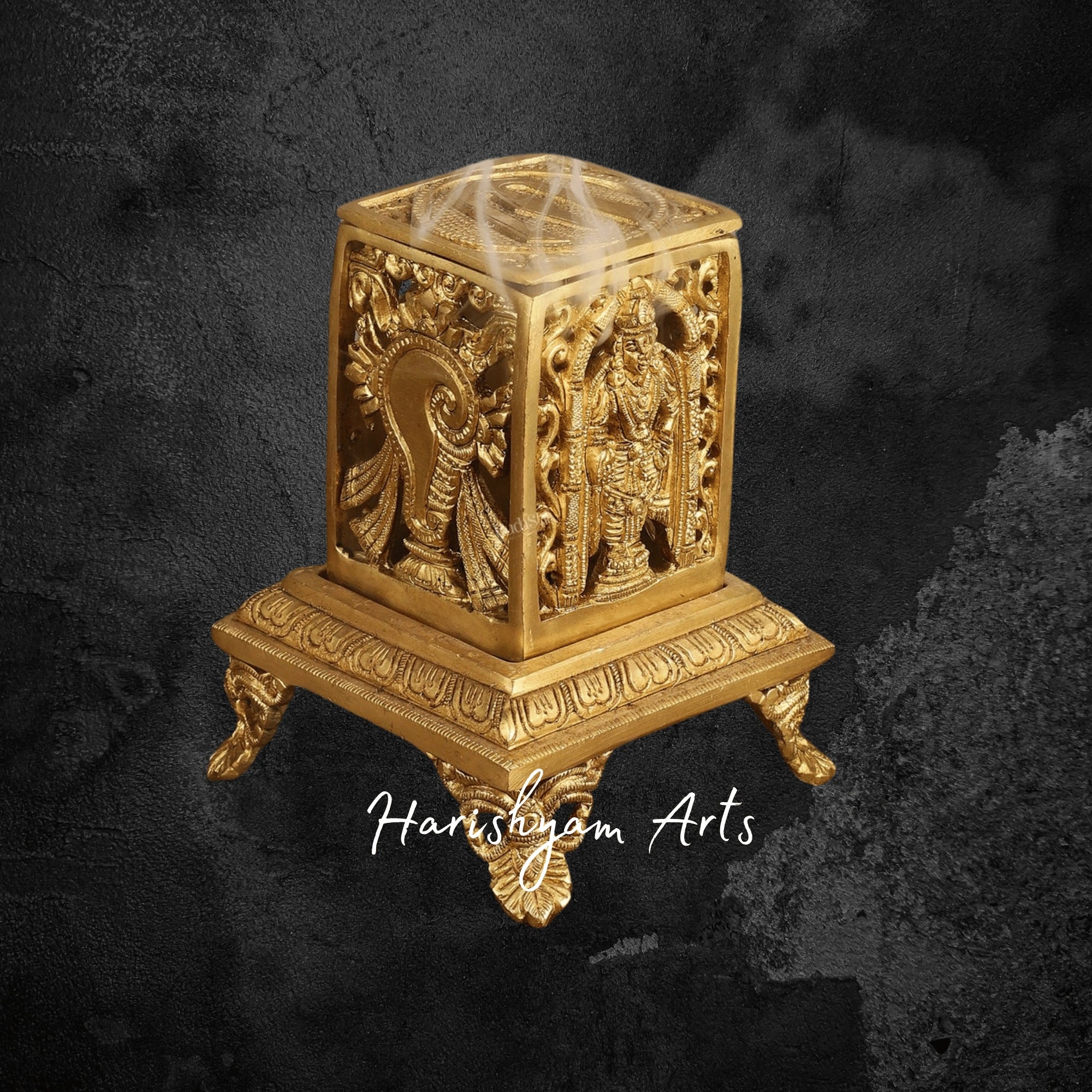 Brass Dhoop Dhani with Shankh Chakra Motif for Traditional Hindu Puja