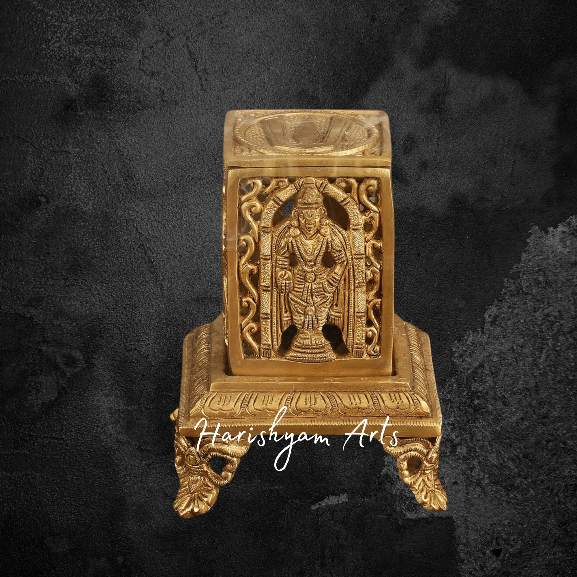 Brass Dhoop Dhani with Shankh Chakra Motif for Traditional Hindu Puja