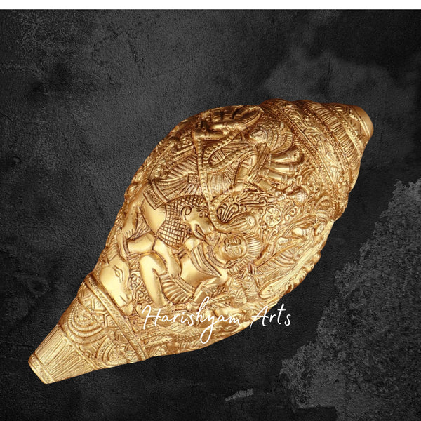 Brass Durga Darbar Shankh with Divine Goddess Carvings