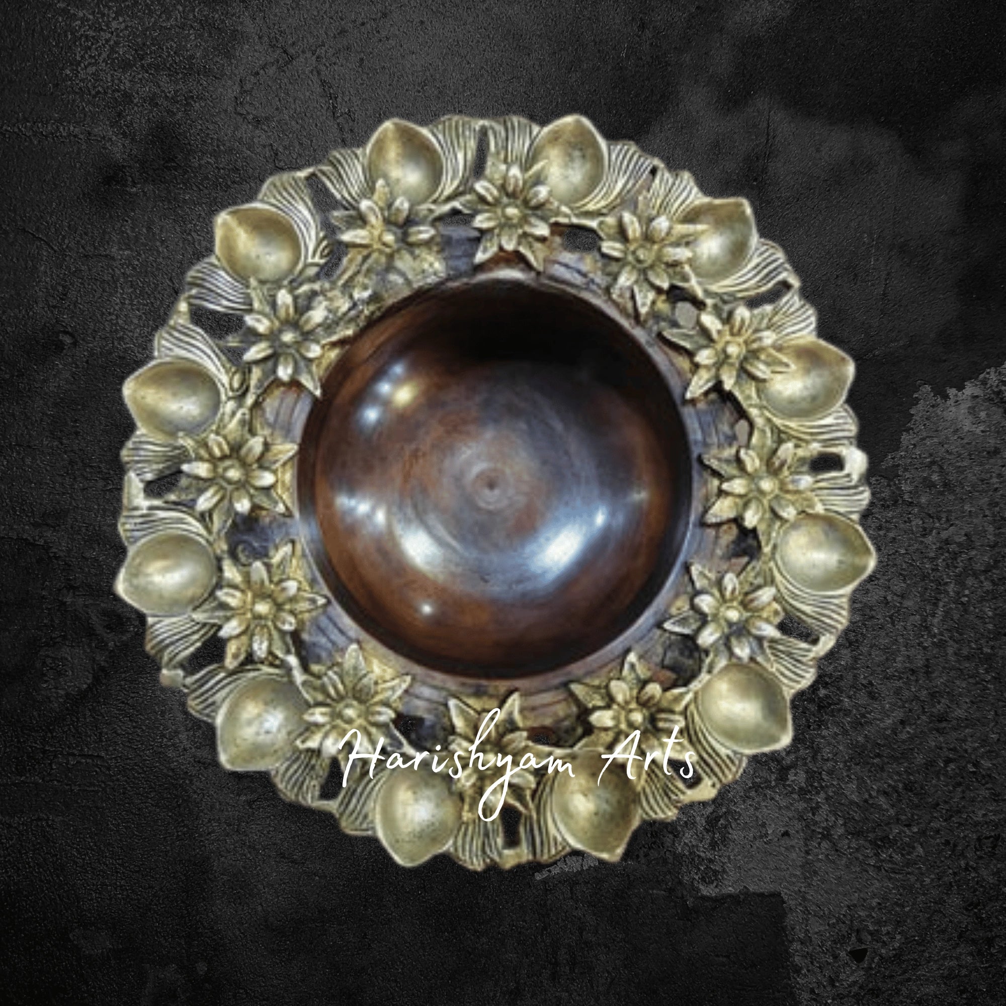 Brass Floral Urli Bowl with Diya Set for Festive Decor and Gifting Purposes