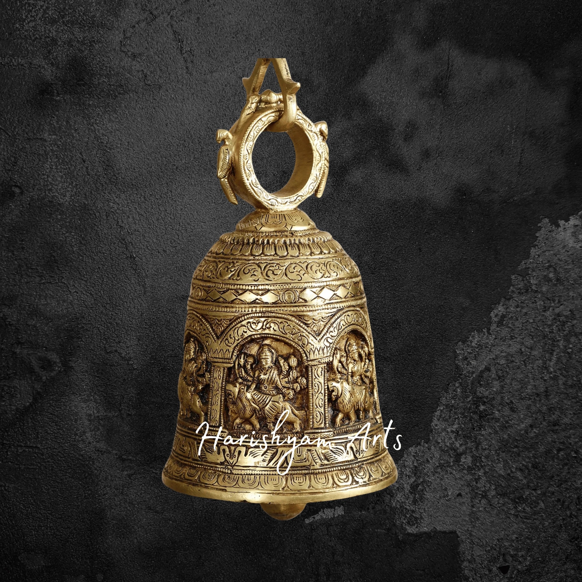 Brass Hanging Durga Temple Bell with Intricate Engravings