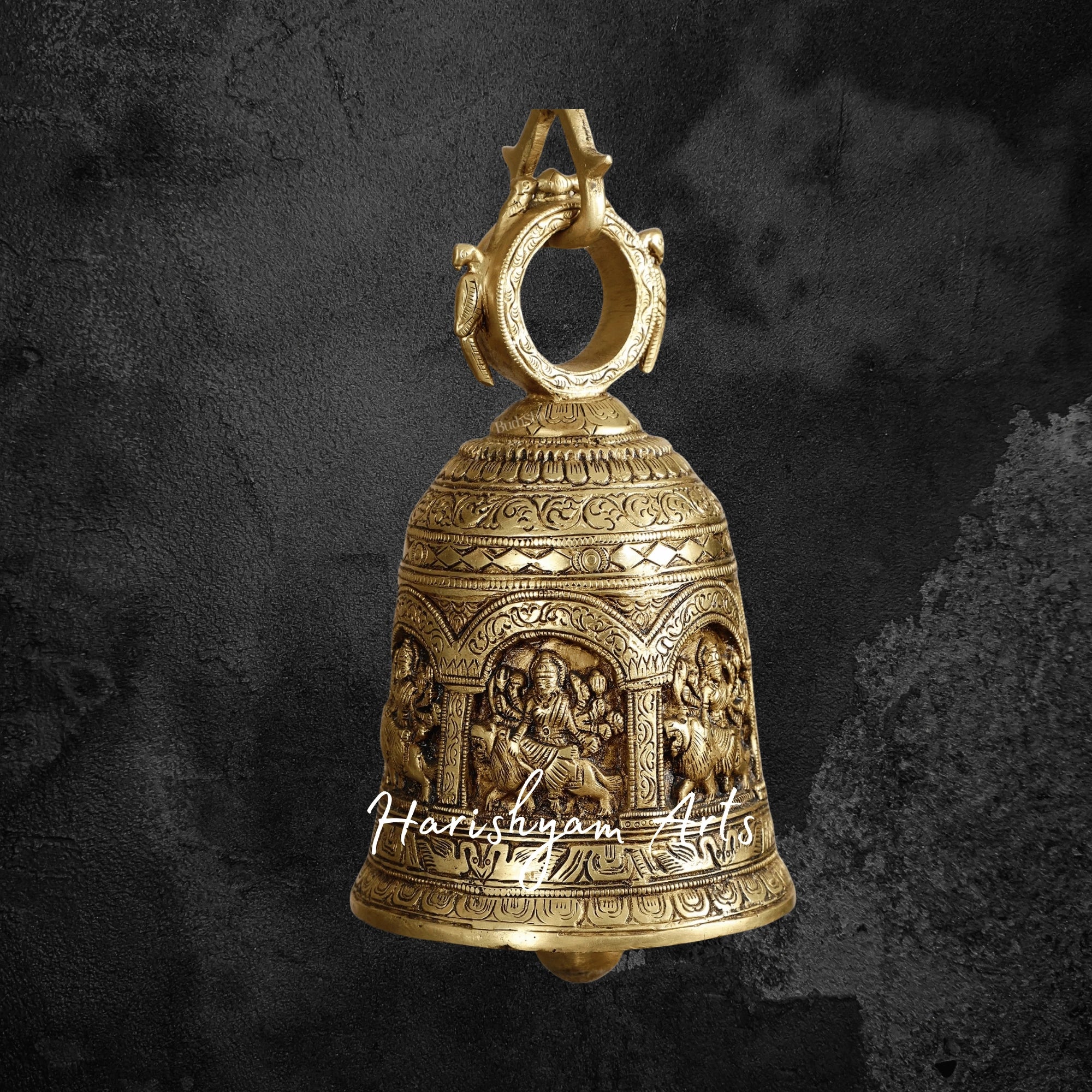 Brass Hanging Durga Temple Bell with Intricate Engravings