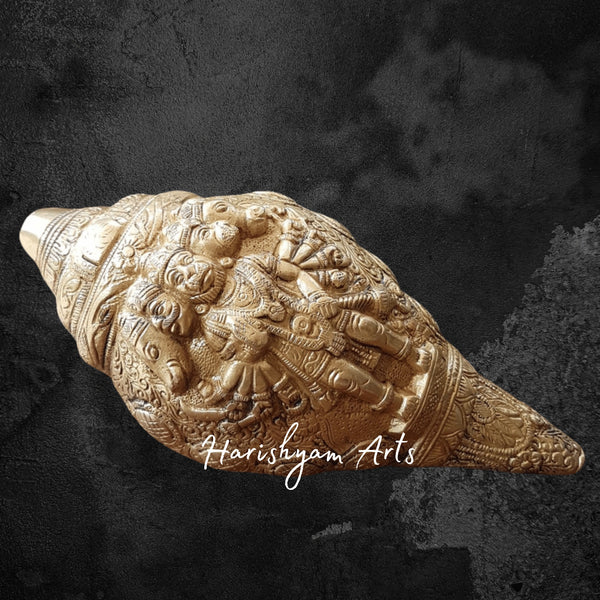 Brass Hanuman Conch Shell for Temple and Spiritual Decor