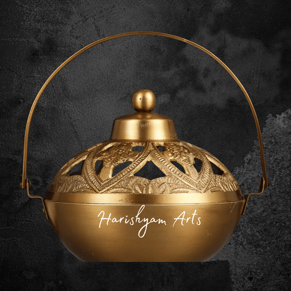 Brass Loban Dhoop Dani with Easy Carry Handle for Pooja Room
