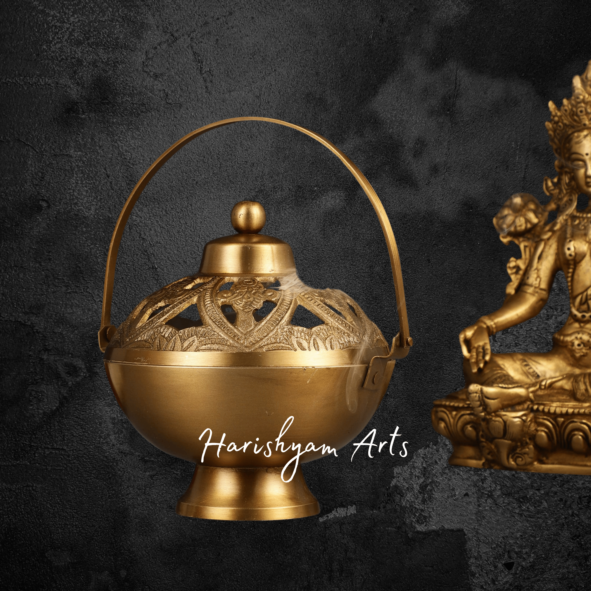 Brass Loban Dhoop Dani with Easy Carry Handle for Pooja Room