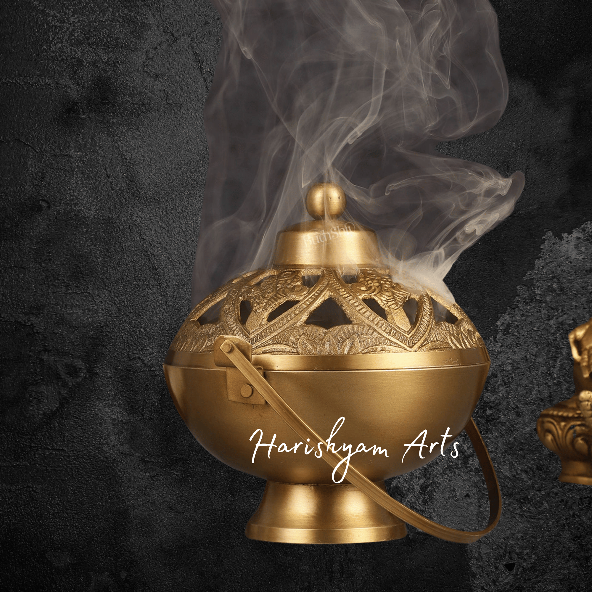 Brass Loban Dhoop Dani with Easy Carry Handle for Pooja Room