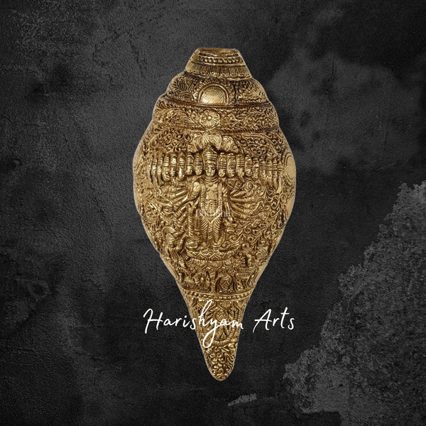 Brass Vishnu Virat Roop Shankh Depicting Vishwaroopam Form