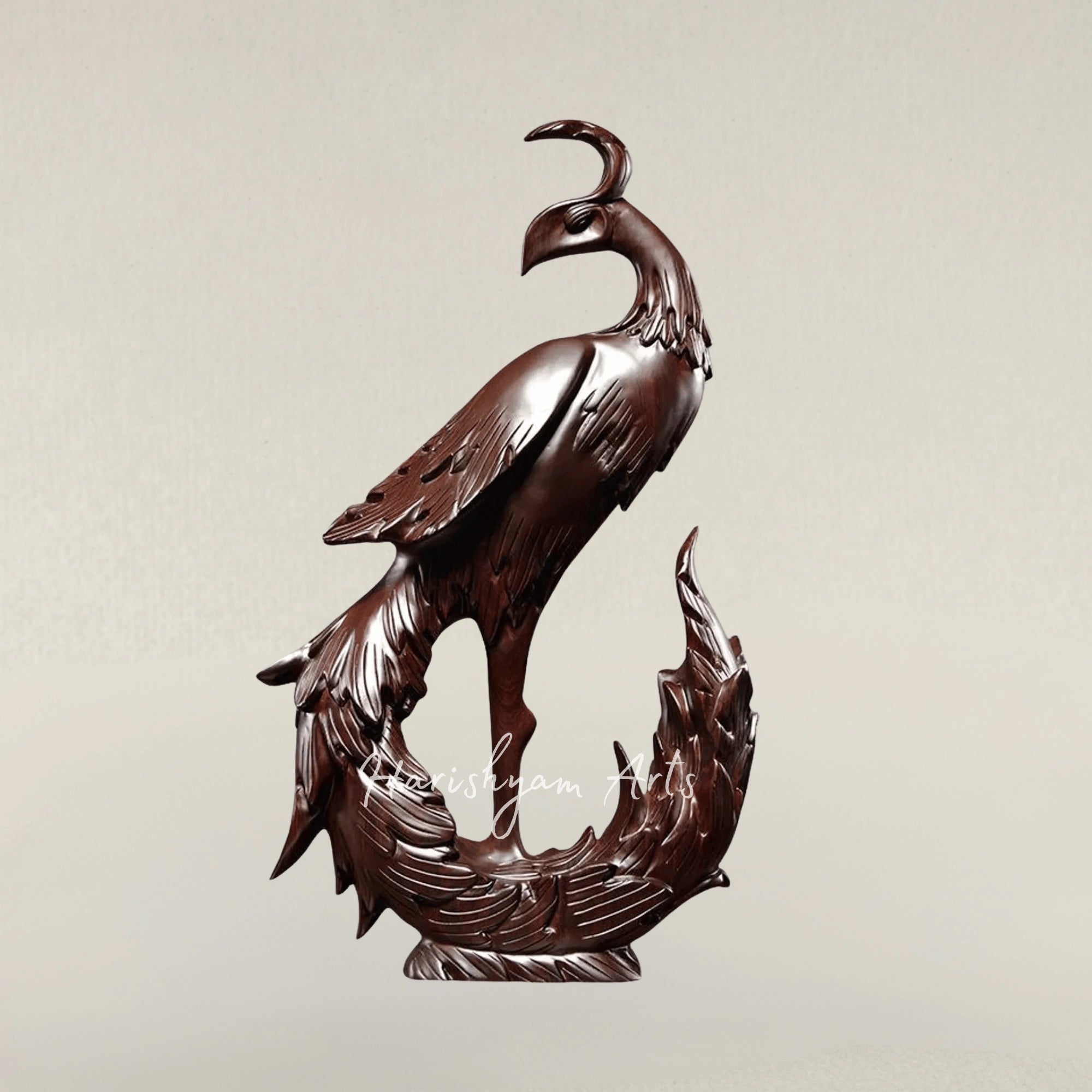 Bronze Phoenix Bird Sculpture on a Black Lacquered Plinth