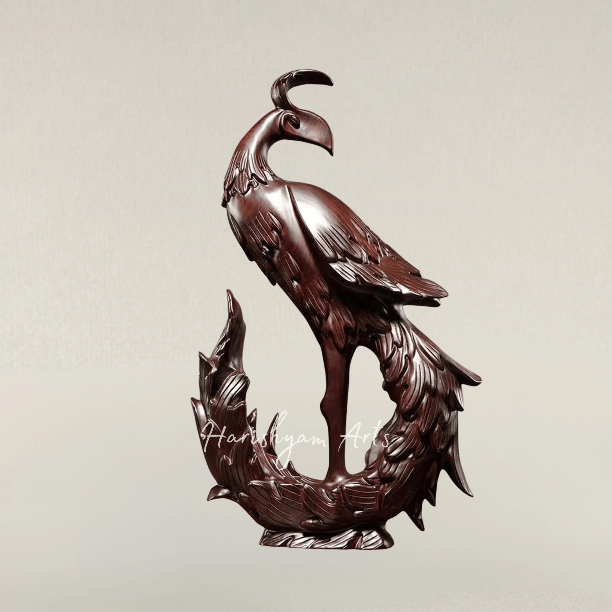 Bronze Phoenix Bird Sculpture on a Black Lacquered Plinth