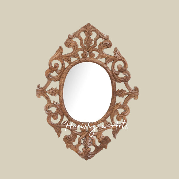 Brown Textured Oval Wooden Wall Mirror