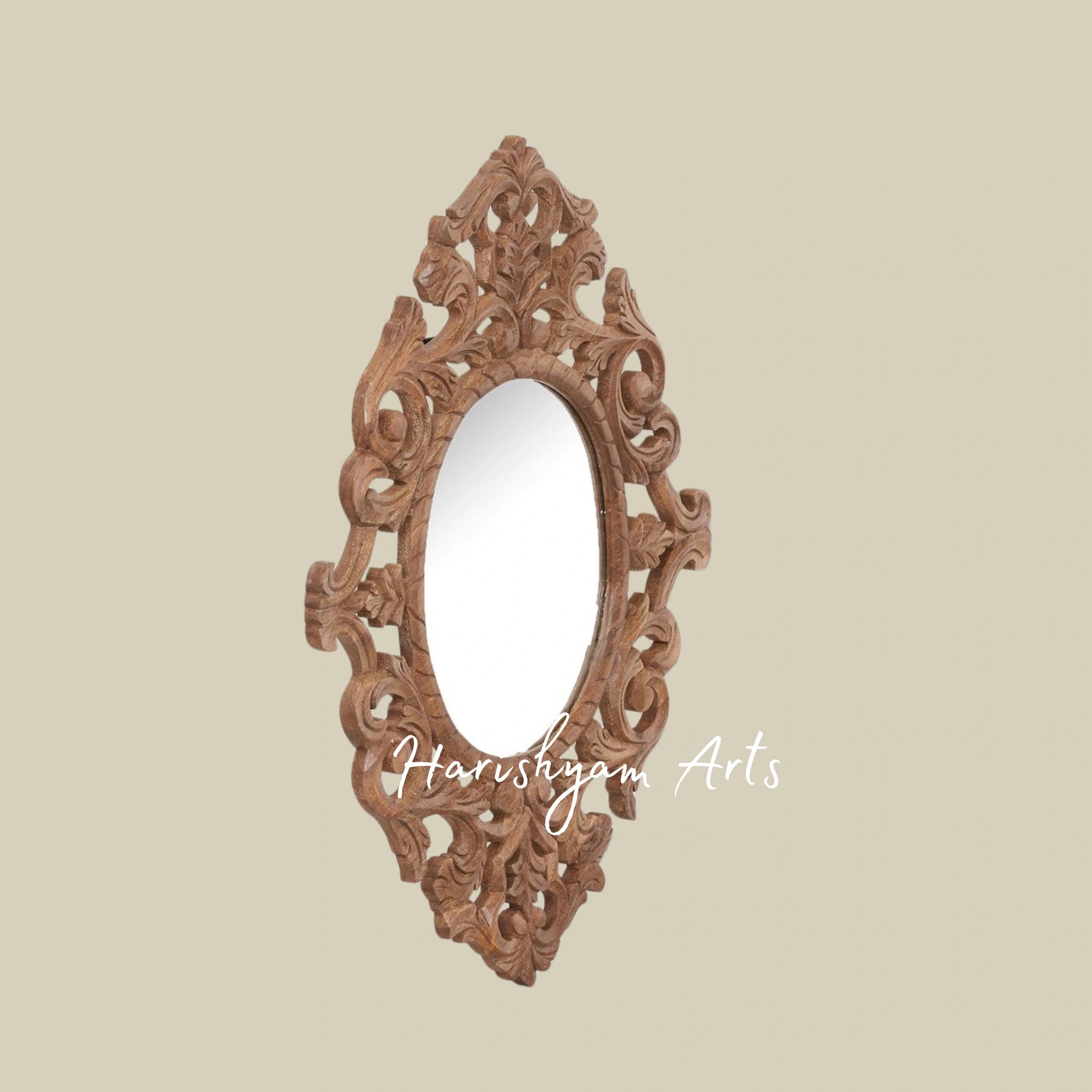 Brown Textured Oval Wooden Wall Mirror