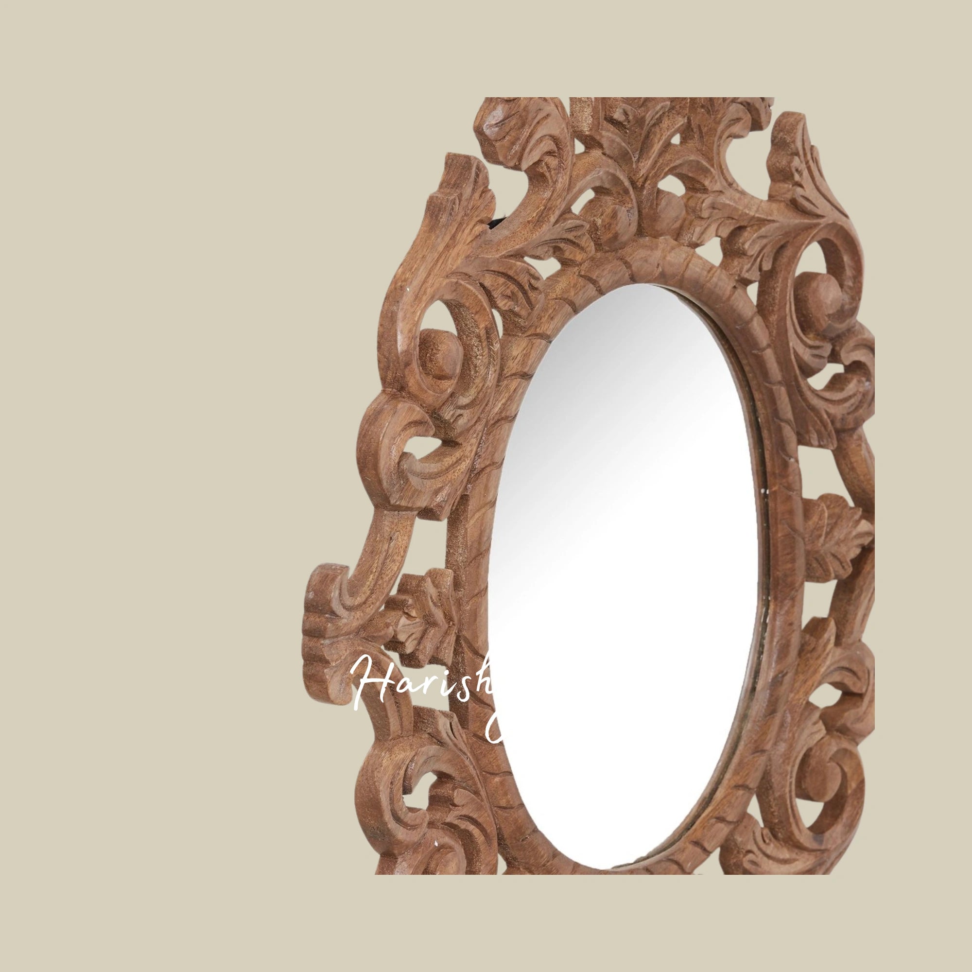 Brown Textured Oval Wooden Wall Mirror