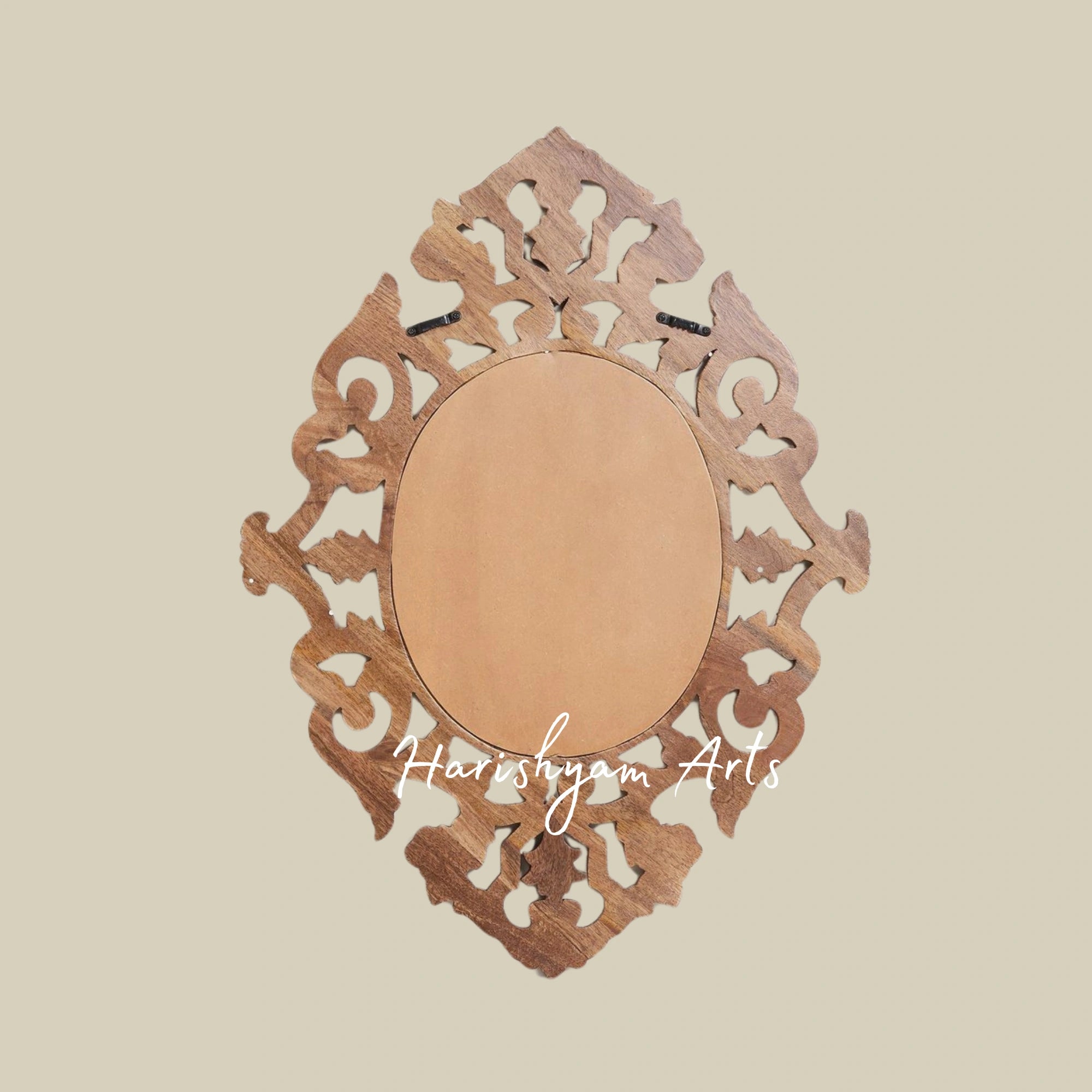 Brown Textured Oval Wooden Wall Mirror