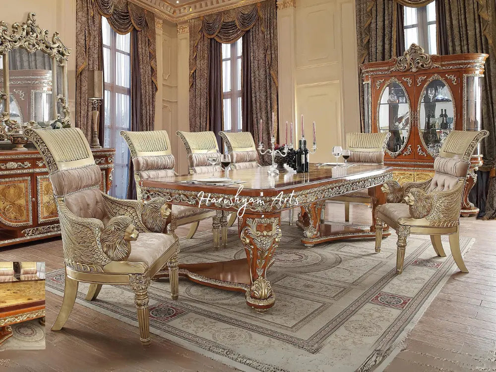 Carved Golden Tan Luxury Dining Chair Set, 2 Pieces