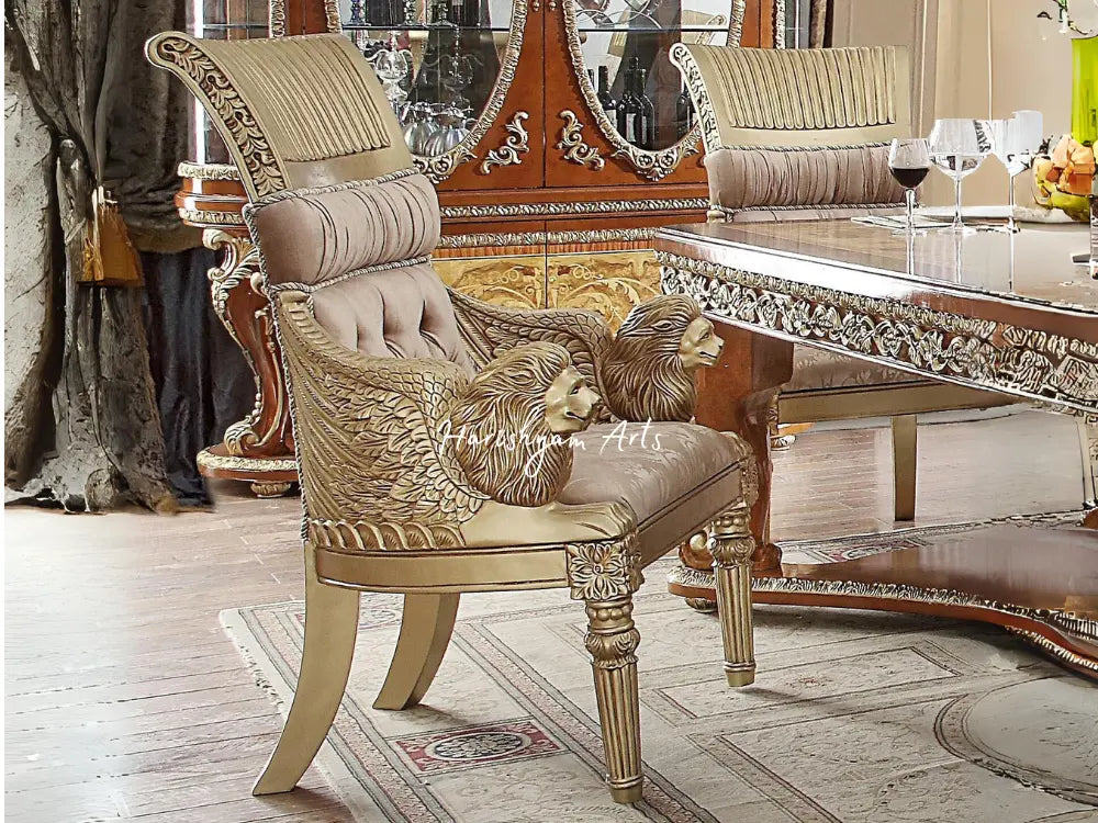 Carved Golden Tan Luxury Dining Chair Set, 2 Pieces