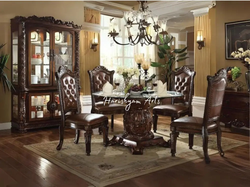 Cherry Glass Top Round Pedestal Dining Room Set