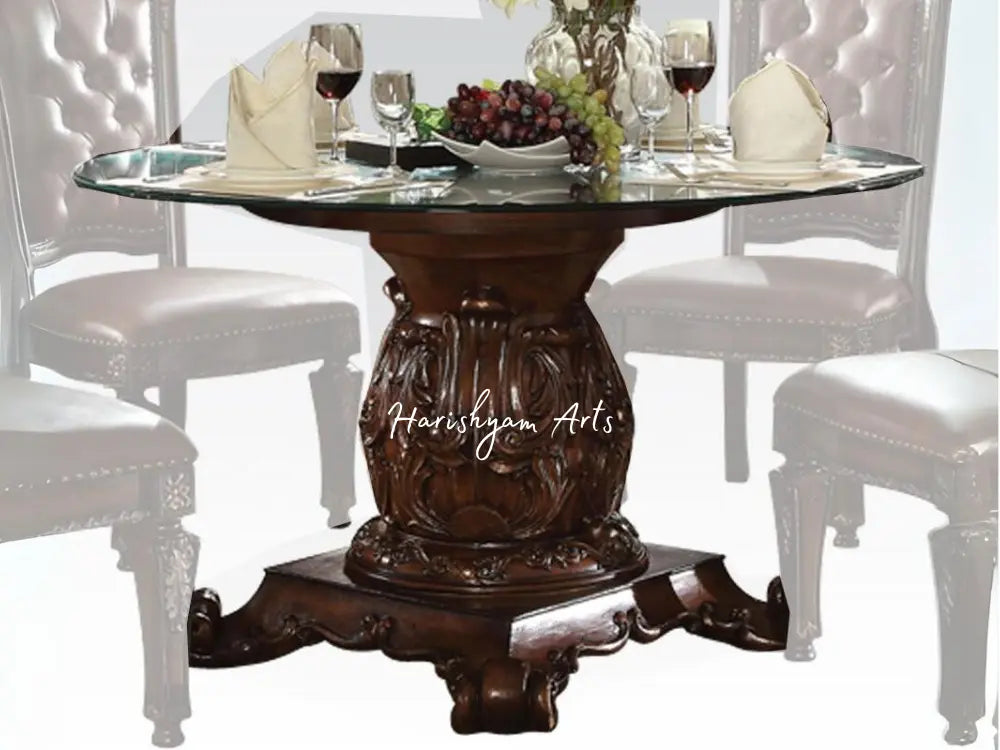 Cherry Glass Top Round Pedestal Dining Room Set