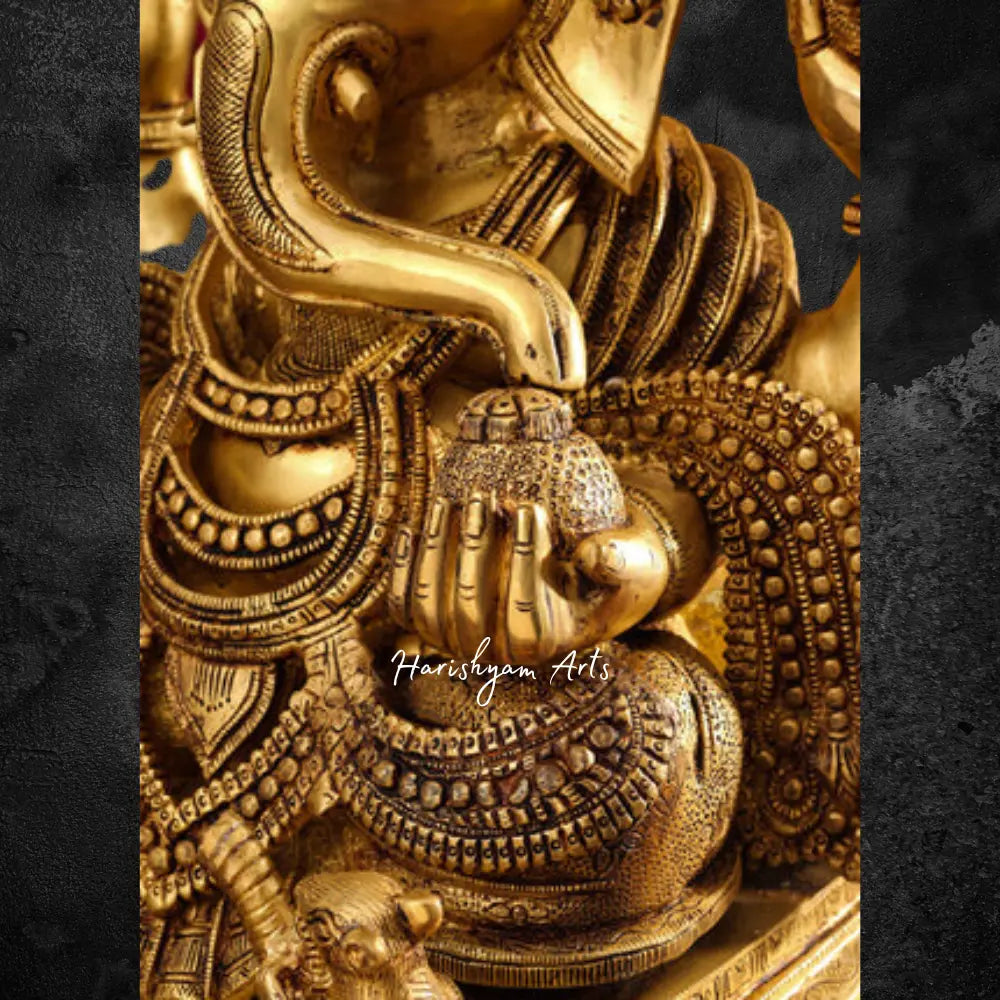 Brass Ganesha Statue with Decorative Chowki Base 26"